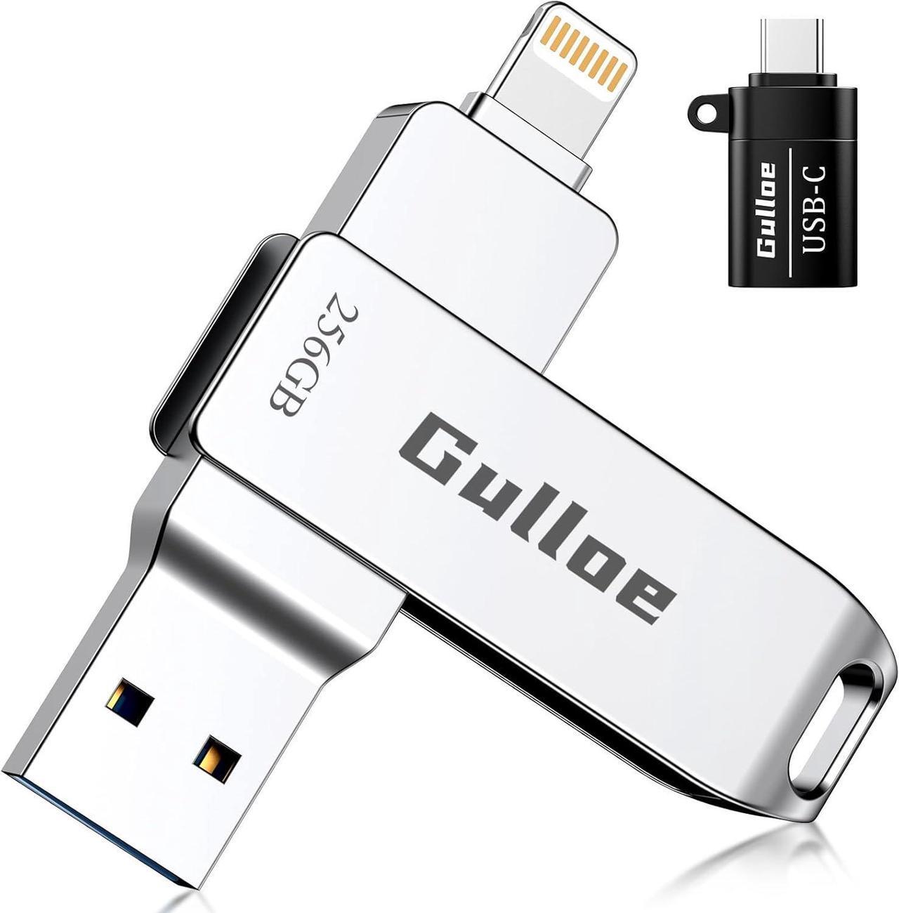 Main image of 256GB USB Flash Drive Intended for iPhone with OTG USB C Adapter for iPhone 15 Memory Stick Storage for Photos and Videos Backup Compatible with iPhone iPad Android PC (Metal Silver)