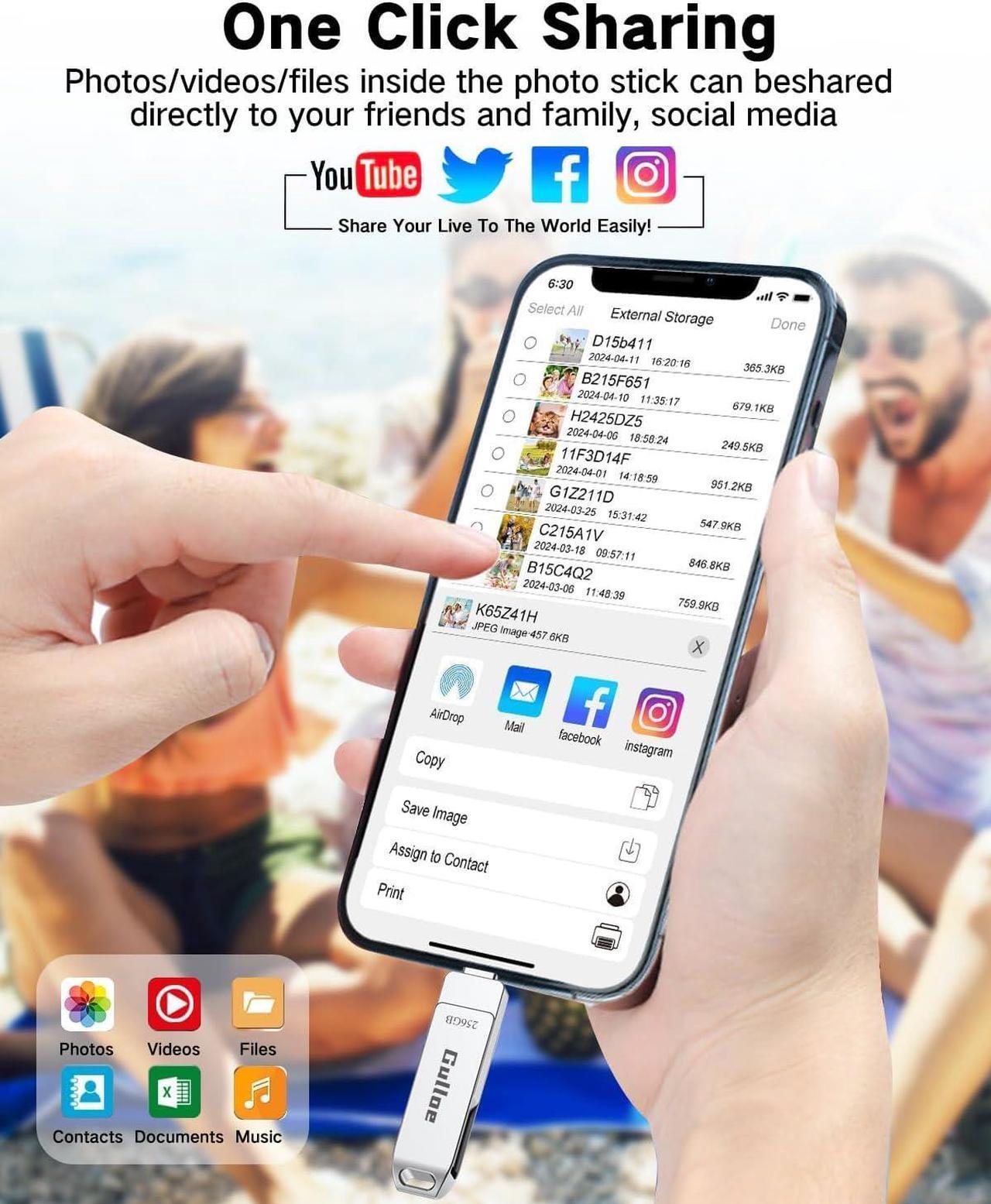 Alt view image 7 of 7 - 256GB USB Flash Drive Intended for iPhone with OTG USB C Adapter for iPhone 15 Memory Stick Storage for Photos and Videos Backup Compatible with iPhone iPad Android PC (Metal Silver)