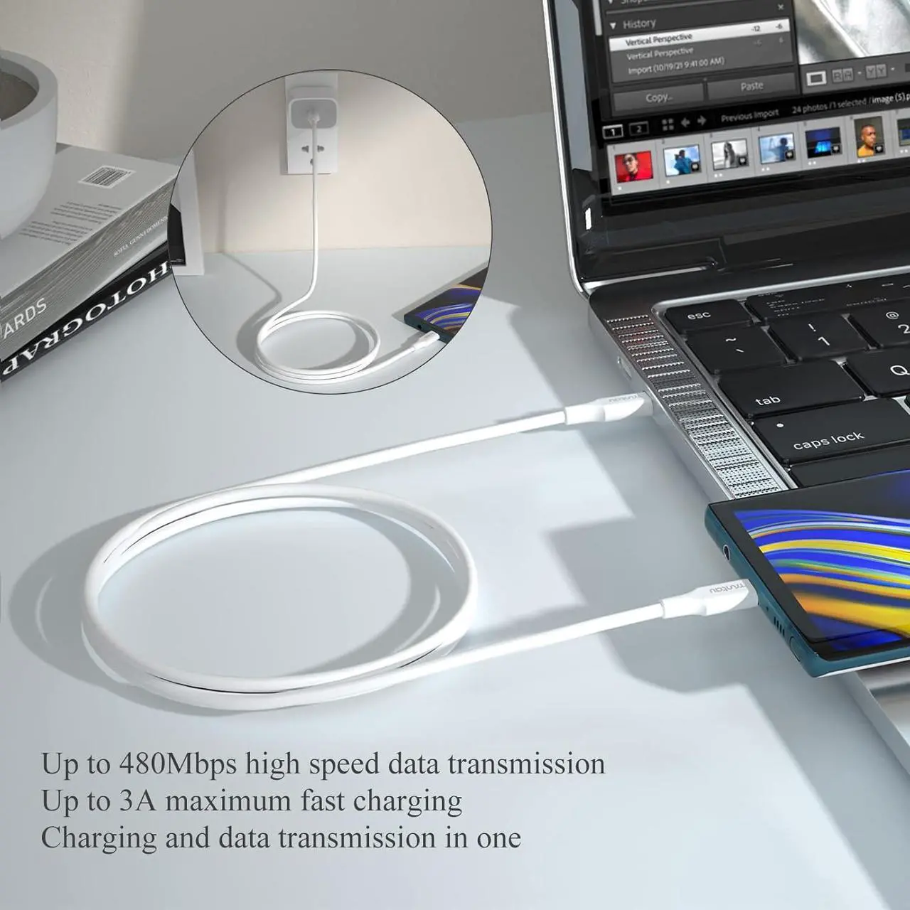 Alt view image 2 of 6 - USB c to USB c Cable Premium USB to USB c Cable Standard Length Fast Charging Data Sync Usbc to Usbc Cable for iPhone 15 Pro Plus Max  S10 Plus Note 20 etc White 3.3 ft