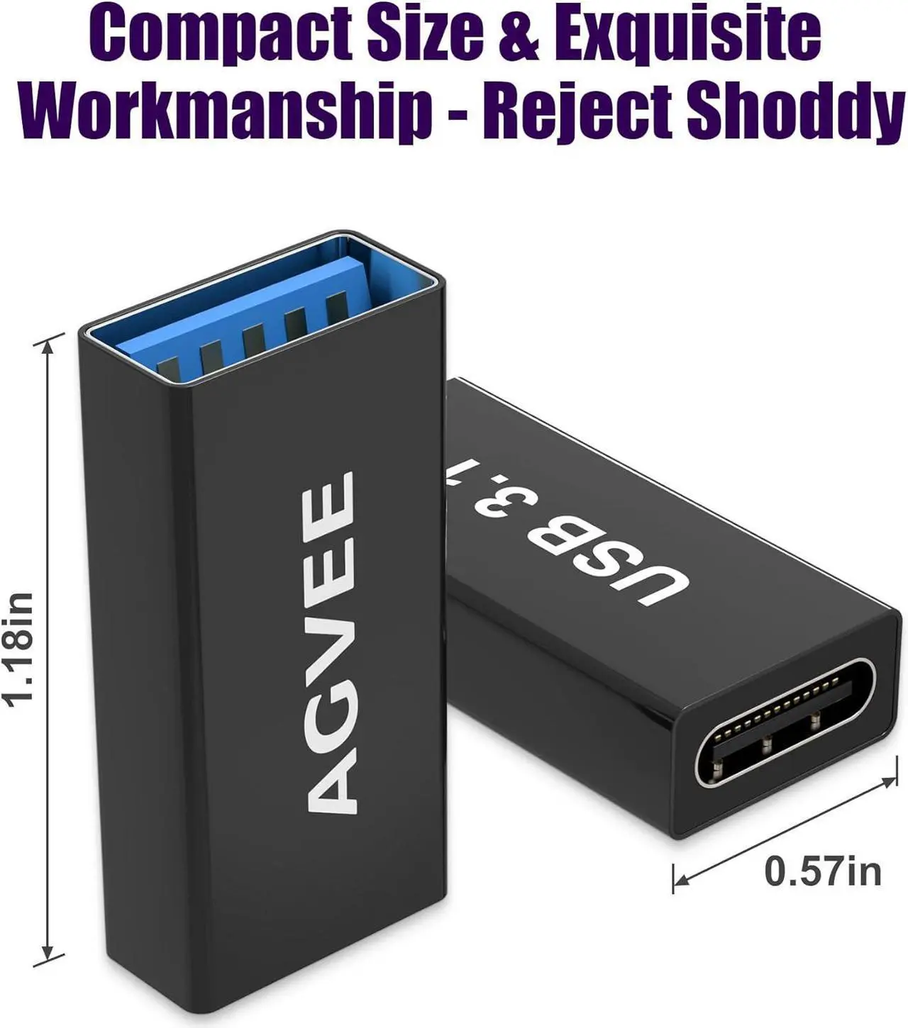 Alt view image 7 of 7 - 4 Pack USB-C Female to USB-A Female Bidirectional Adapter Type-C USBC 3.2 Gen 1 Coupler Extender Extension Converter Connector Black