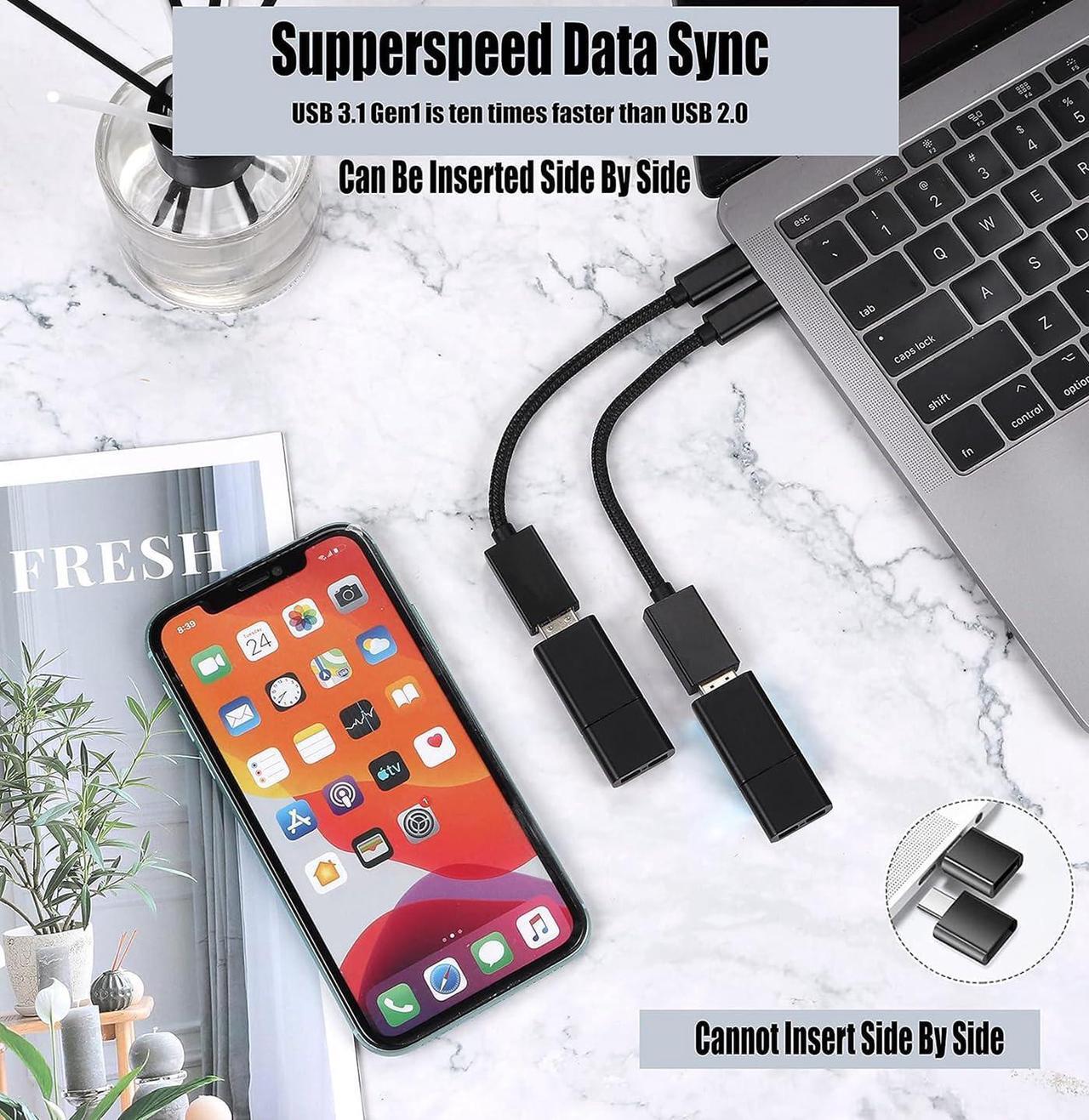Alt view image 4 of 6 - OTG USB-C 3.0 Adapter (2 Pack) Compatible with  Galaxy Tab S5e to Quick Multi-Use Functions to Backup Keyboard mice Thumb Drives Saves More (Black)