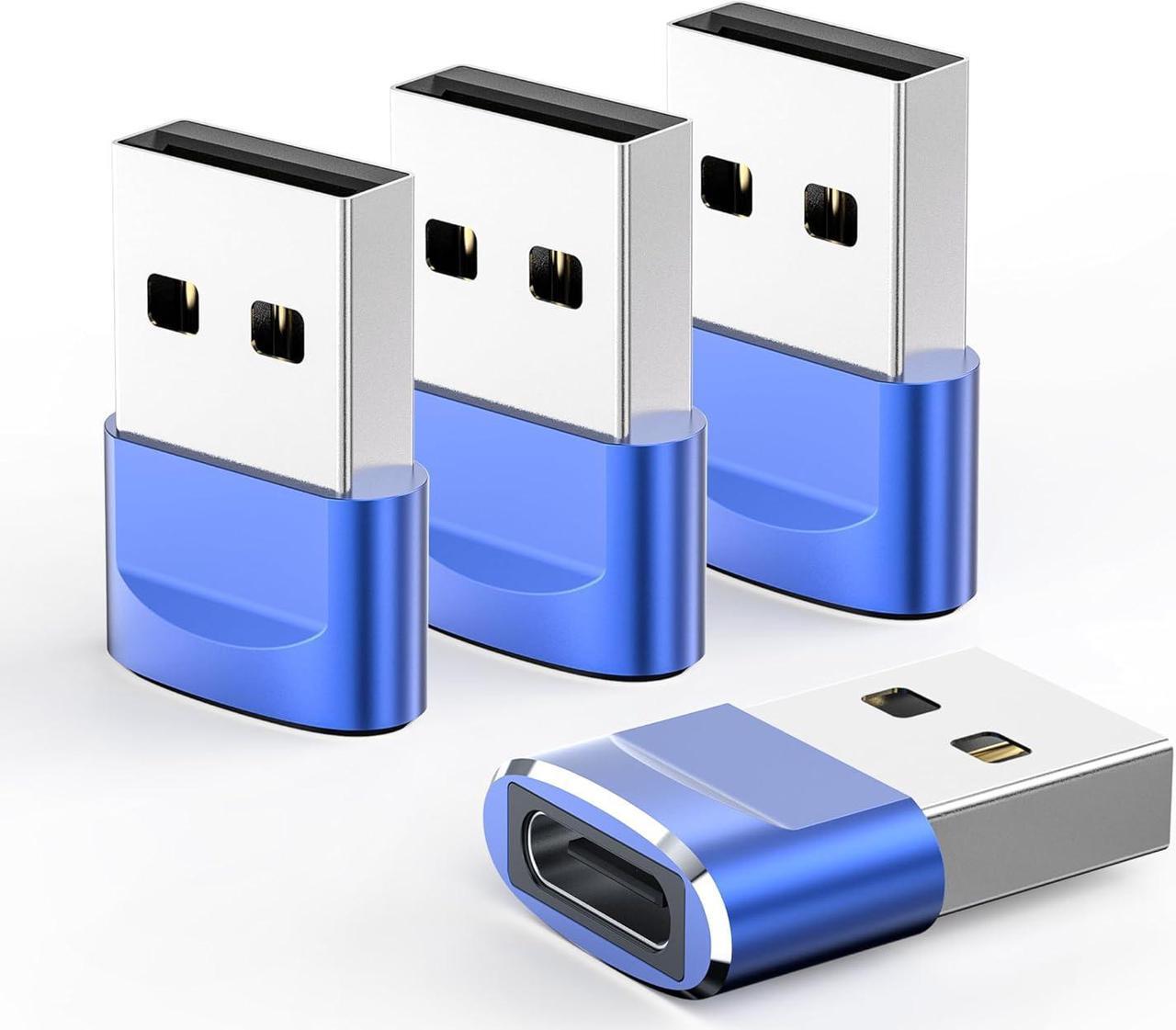 Main image of USB C Female to USB A Male Adapter 4 Pack Type C Charger Cable Power Converte Compatible with Apple Watch Ultra iWatch 8 Phone 15 14 13 12 Pro Plus Max iPad Samsung Galaxy S23 S22 (Blue)