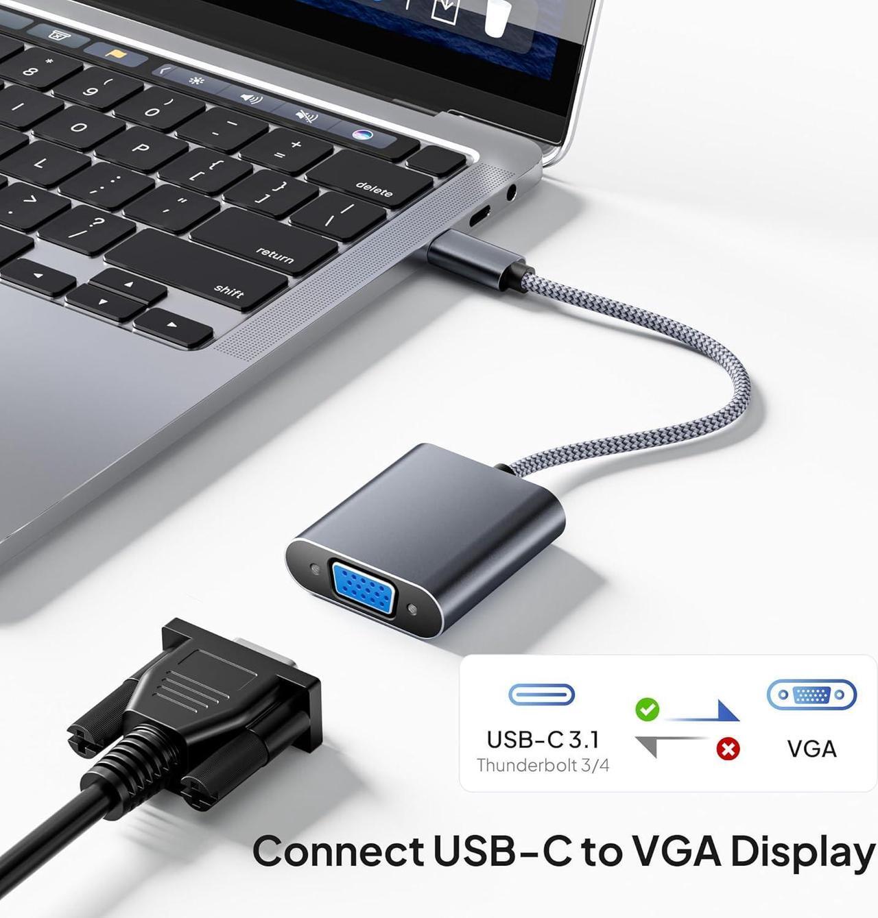 Alt view image 2 of 7 - USB C to VGA Adapter for Macbook Pro/Monitor Type-C (Thunderbolt 3/4) to VGA (15 Pin)Video Cable Converter for Chromebook Apple iPhone 16 15 Max Plus Mac Air iPad iMac  XPS Surface Book HP