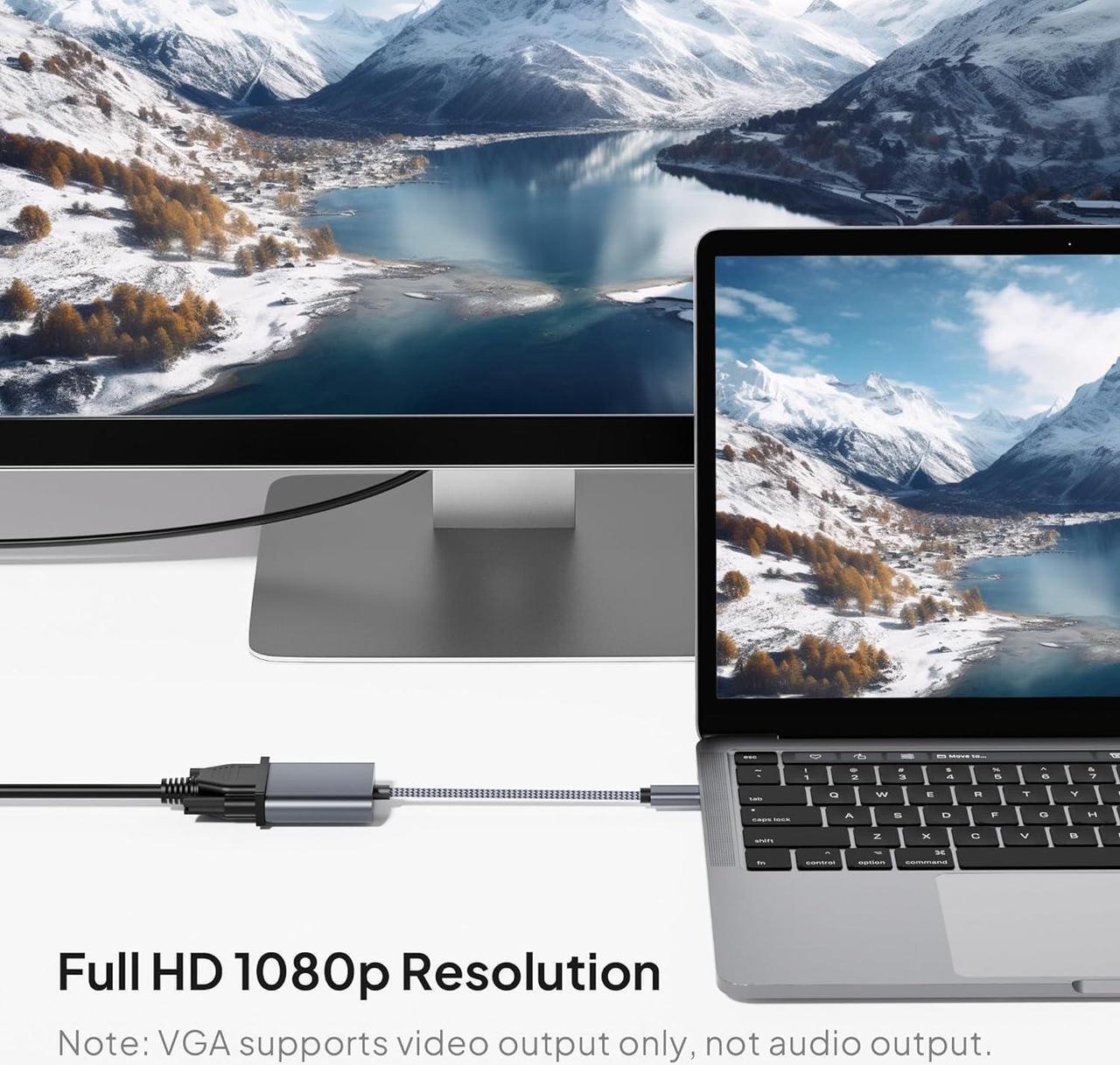 Alt view image 3 of 7 - USB C to VGA Adapter for Macbook Pro/Monitor Type-C (Thunderbolt 3/4) to VGA (15 Pin)Video Cable Converter for Chromebook Apple iPhone 16 15 Max Plus Mac Air iPad iMac  XPS Surface Book HP