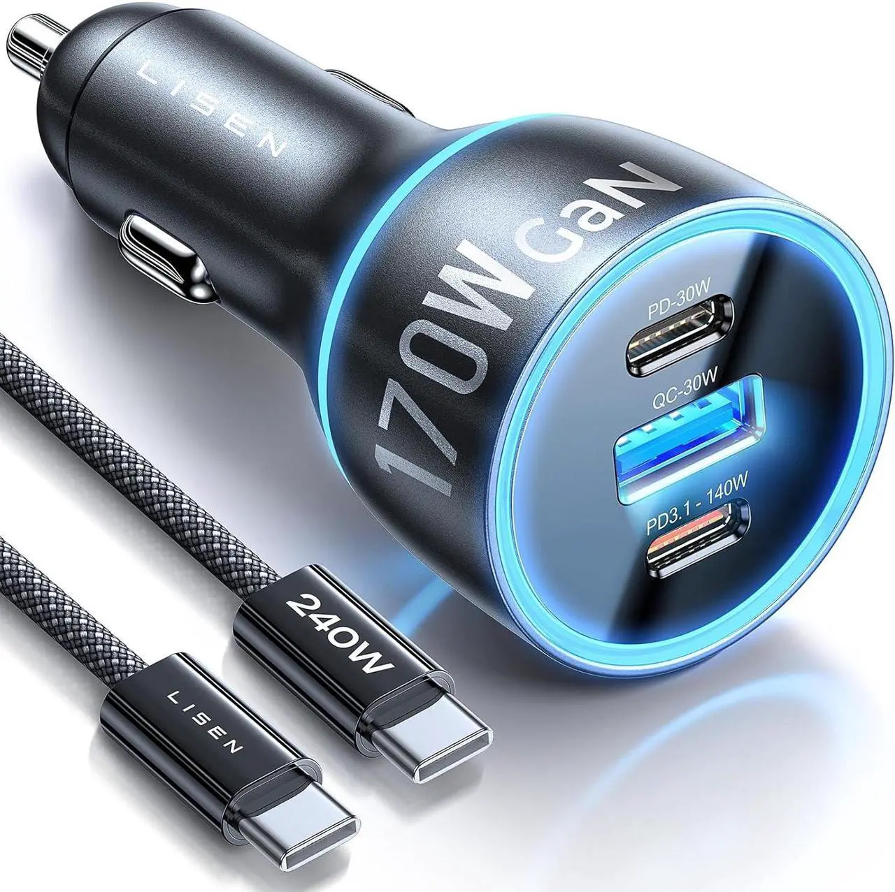 Main image of 170W Car Charger USB C for iPhone 16 Pro Max [GaN]PD3.1 140W+PD30W USBC Super Fast Car Charger Adapter USB C Type Fast Charging for iPhone 15 Pro Max Plus Laptop Macbook iPad  Galaxy S24