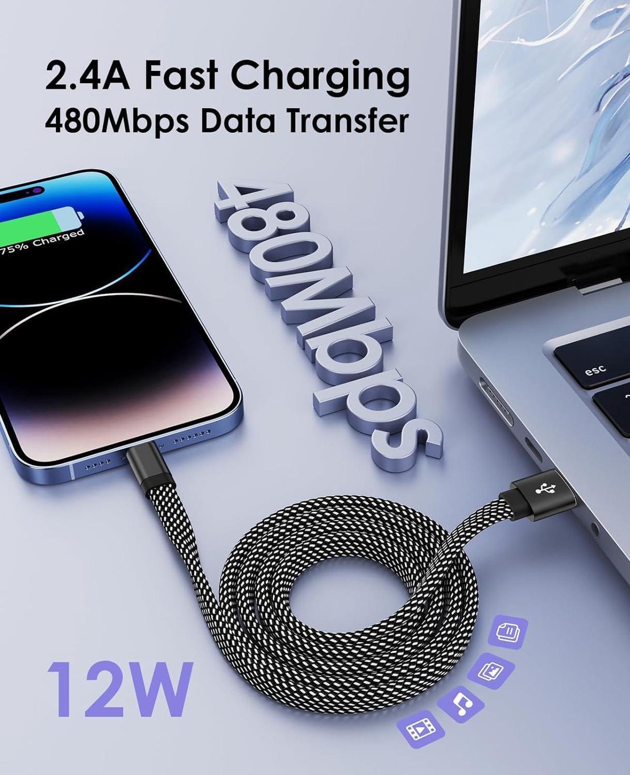Alt view image 3 of 7 - Magnetic Lightning Cable 3.3ft Coiled iPhone Charger Cord Braided iPhone Charging Cable MFi Certified Compatible with iPhone 14 13 13Pro 12 11 Max XS XR X 8 7 SE Flat