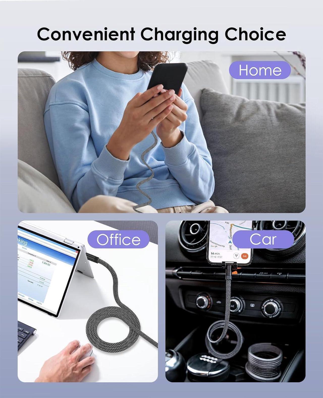 Alt view image 4 of 7 - Magnetic Lightning Cable 3.3ft Coiled iPhone Charger Cord Braided iPhone Charging Cable MFi Certified Compatible with iPhone 14 13 13Pro 12 11 Max XS XR X 8 7 SE Flat