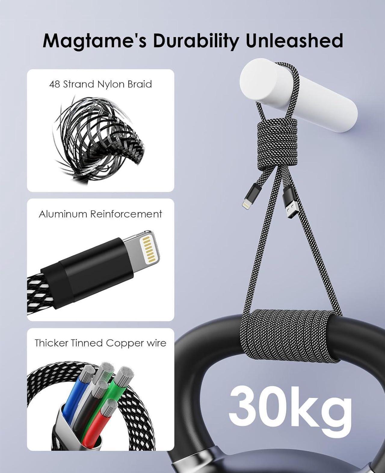 Alt view image 5 of 7 - Magnetic Lightning Cable 3.3ft Coiled iPhone Charger Cord Braided iPhone Charging Cable MFi Certified Compatible with iPhone 14 13 13Pro 12 11 Max XS XR X 8 7 SE Flat