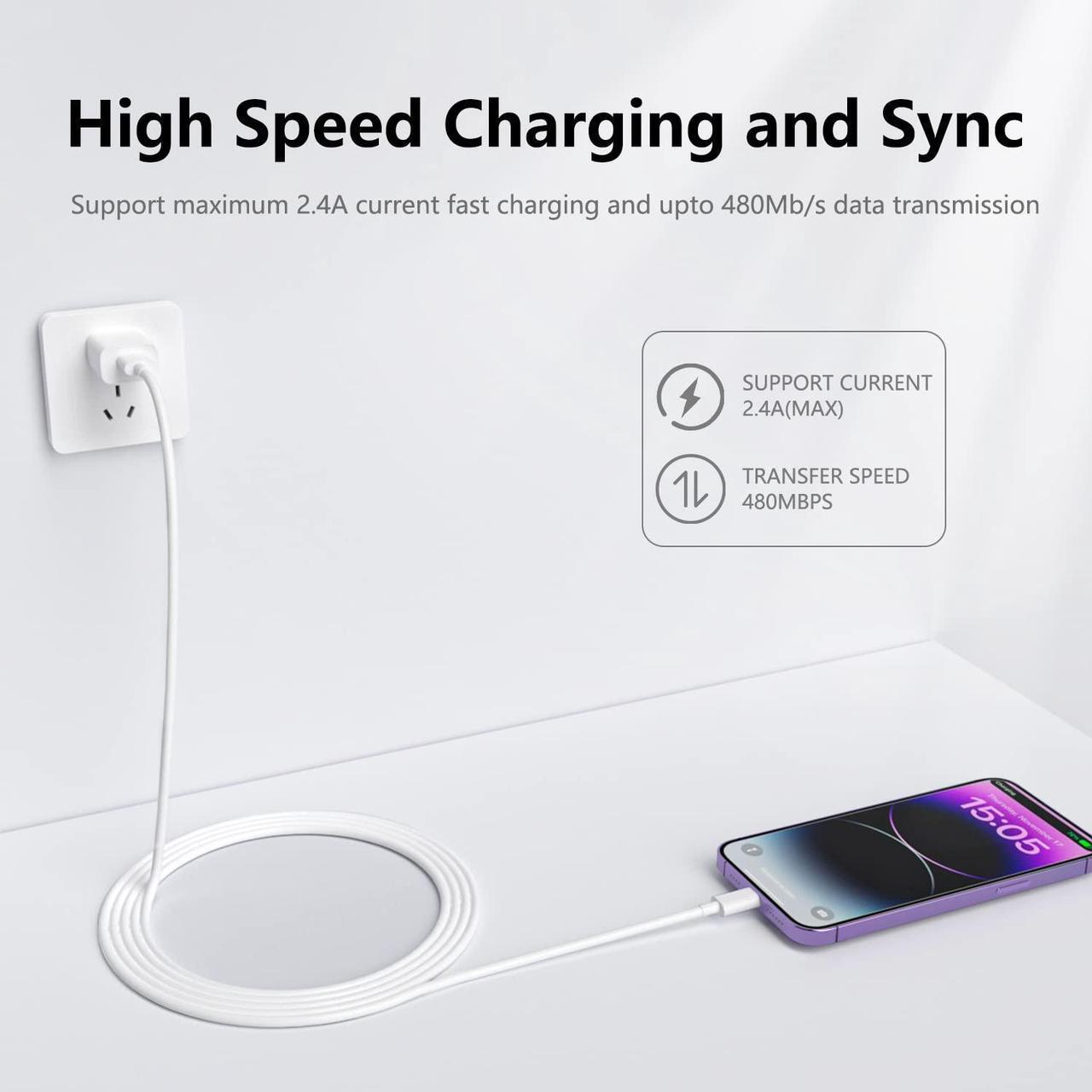 Alt view image 2 of 7 - iPhone Charger Cord [MFi Certified] 6ft 4Pack Original USB to Lightning Cable Fast Charging for iPhone 14/13/12/11 Pro/11/XS MAX/XR/8/7/6s Plus iPad Pro/Air/Mini iPod Touch -White