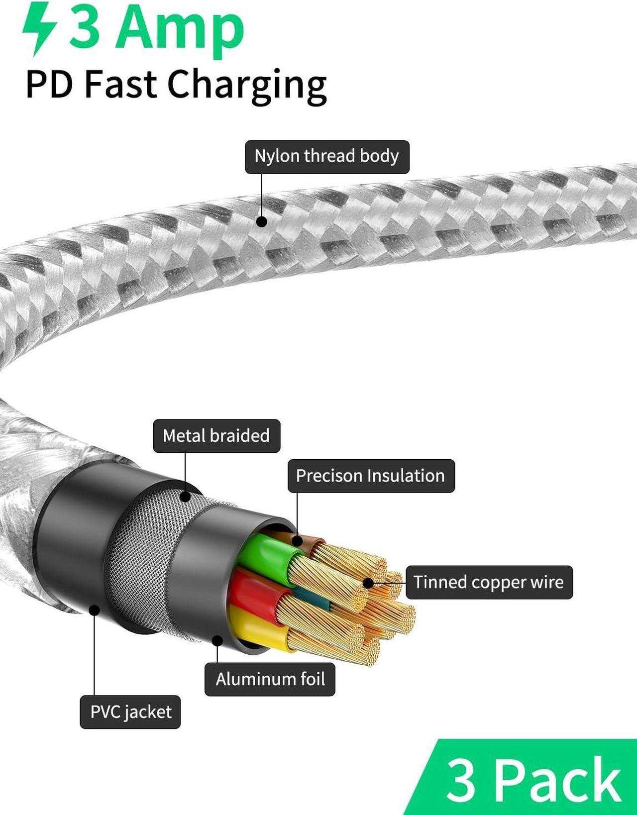 Alt view image 3 of 7 - Short USB C to Lightning Cable6 inch 3 PackBraided Type C to Lightning Cable PD Fast Charging 0.5 Foot USBC to Lightning Cable for iPhone 14 13 12 Pro Max Mini 10 8 Plus XR XS SE  AirPods