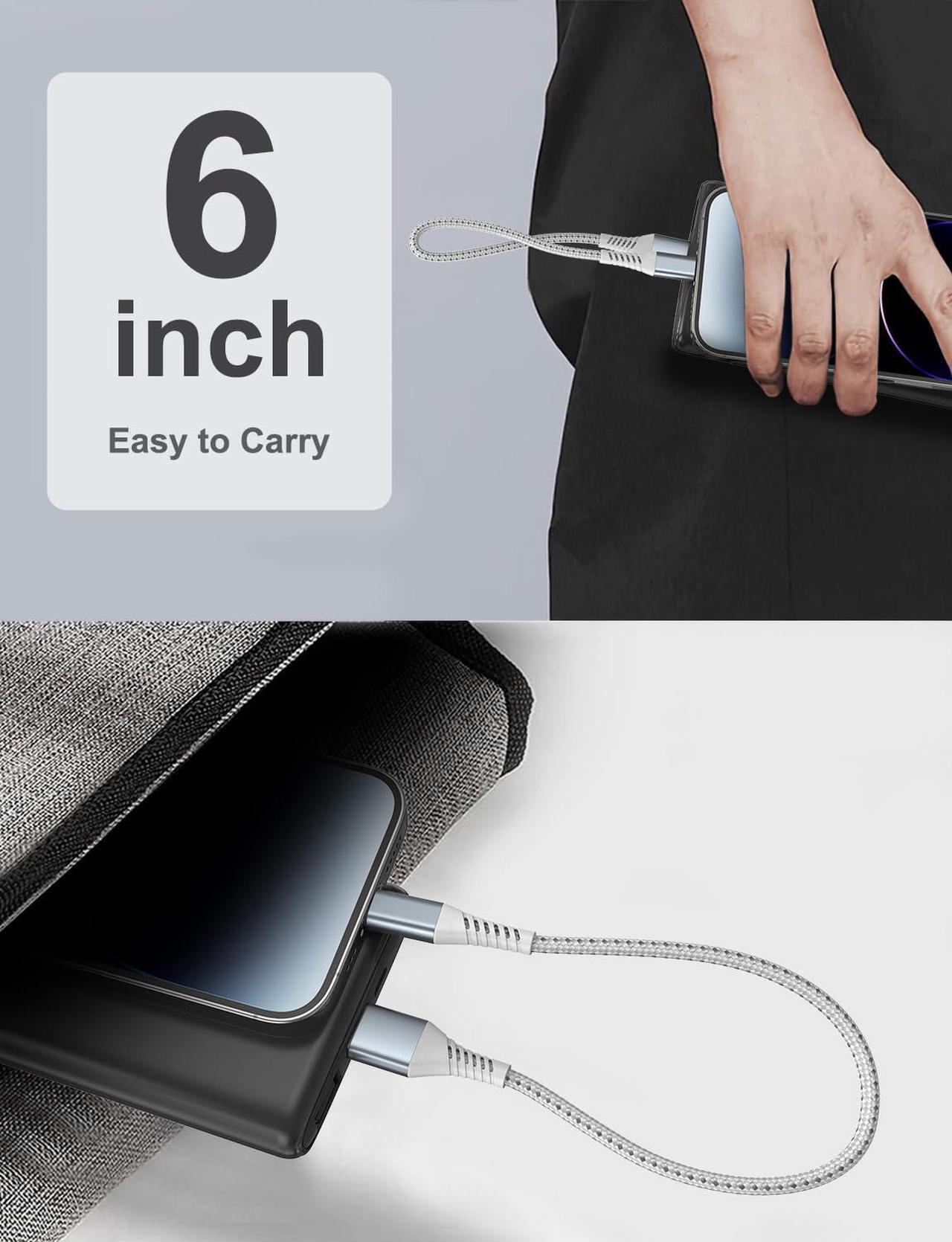 Alt view image 7 of 7 - Short USB C to Lightning Cable6 inch 3 PackBraided Type C to Lightning Cable PD Fast Charging 0.5 Foot USBC to Lightning Cable for iPhone 14 13 12 Pro Max Mini 10 8 Plus XR XS SE  AirPods