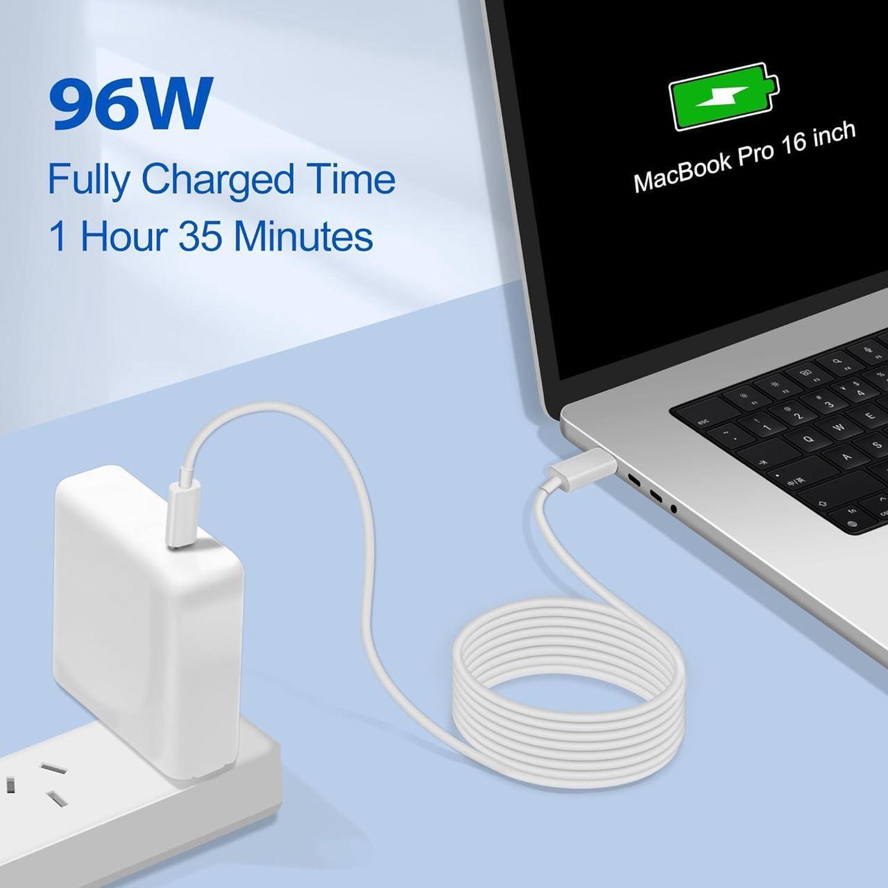 Alt view image 2 of 6 - MacBook Pro Charger 96W USB C Power Adapter for Mac Pro/Air 13 14 15 16 Inch M3 M2 M1 2024 2023 2022 2021 2020 2019 2018 2017 All USB C Device Included 6.6ft USB-C to C Cable