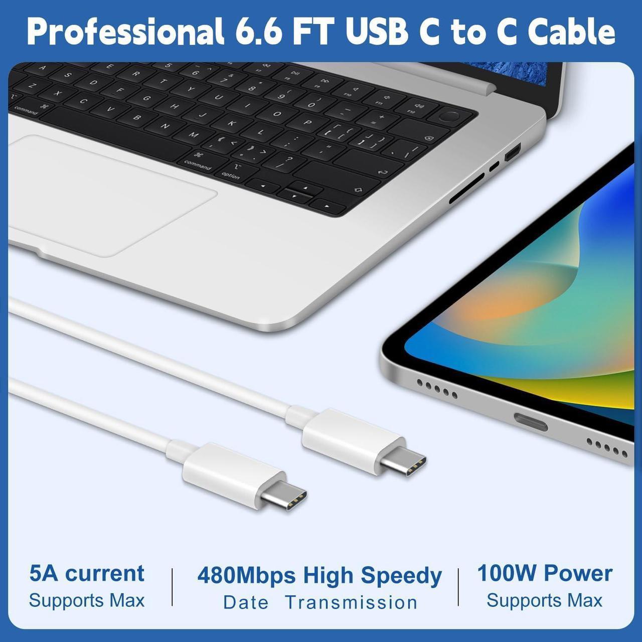 Alt view image 4 of 6 - MacBook Pro Charger 96W USB C Power Adapter for Mac Pro/Air 13 14 15 16 Inch M3 M2 M1 2024 2023 2022 2021 2020 2019 2018 2017 All USB C Device Included 6.6ft USB-C to C Cable