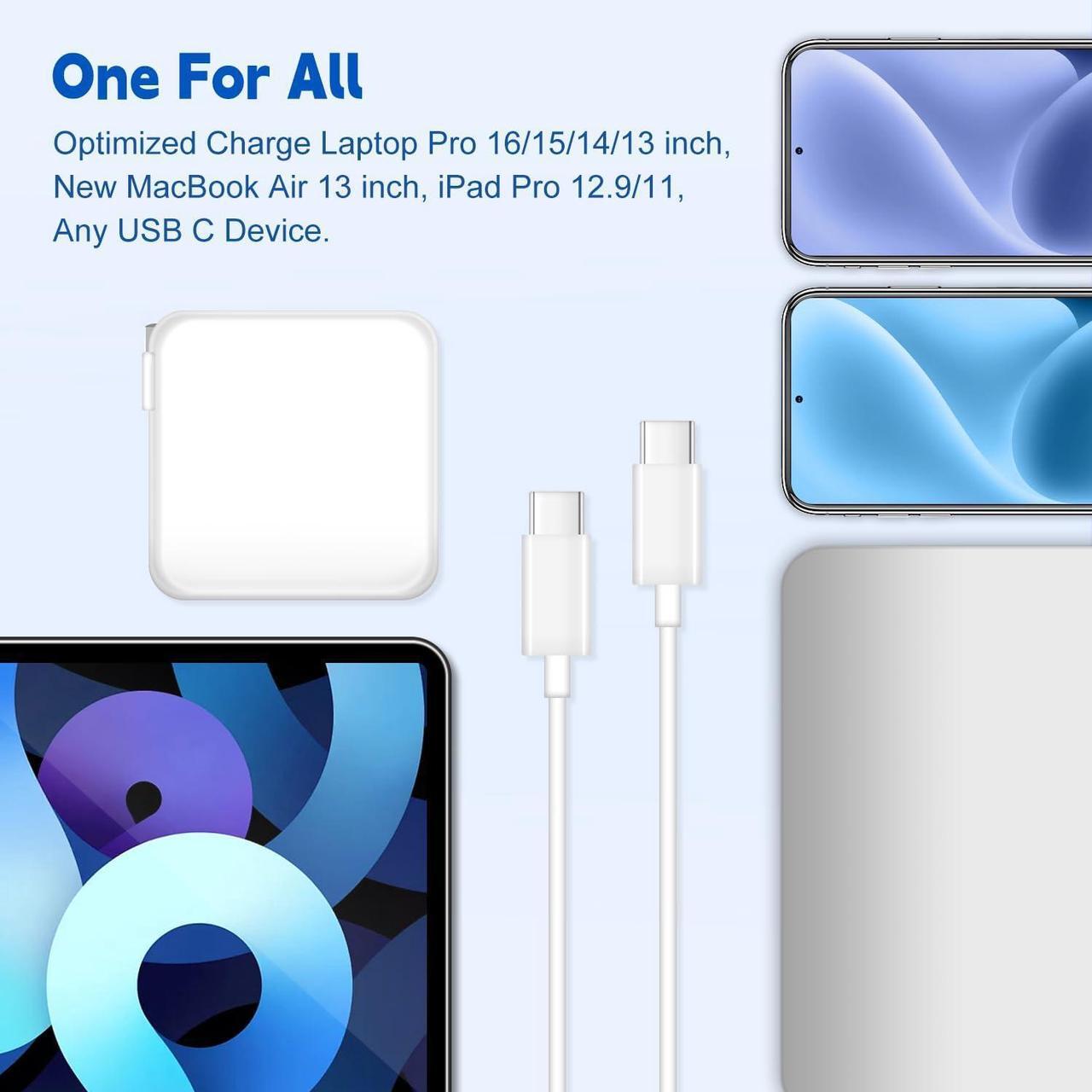 Alt view image 5 of 6 - MacBook Pro Charger 96W USB C Power Adapter for Mac Pro/Air 13 14 15 16 Inch M3 M2 M1 2024 2023 2022 2021 2020 2019 2018 2017 All USB C Device Included 6.6ft USB-C to C Cable