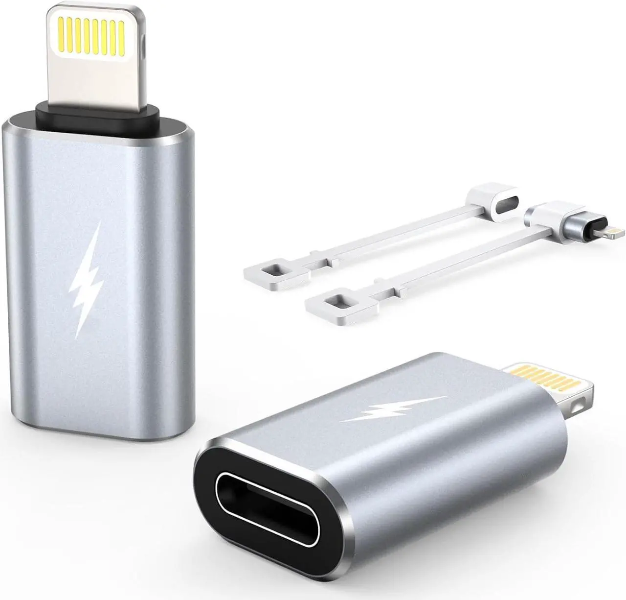 Main image of Female USB C to Male Lightning Adapter 2 Pack 2.2A Charging Data Transfer Compatible with iPhone 14 13 12 11 Xs iPad iPod AirPods Not for Audio Headphones/OTG Firewire Anti-Lost Grey