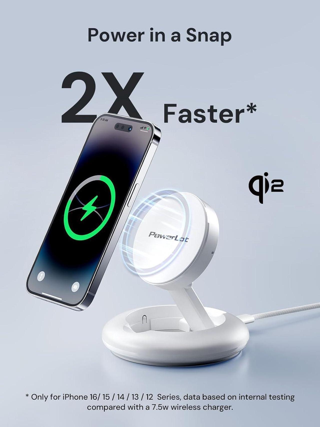 Alt view image 2 of 7 - Wireless Charger 15W Fast Qi2-Certified Wireless Charging Station Compatible with iPhone 16/15 /15 Plus / 15 Pro /15 Pro Max /14/13 /12 Qi2 Enabled Devices (20W PD Charger Included)