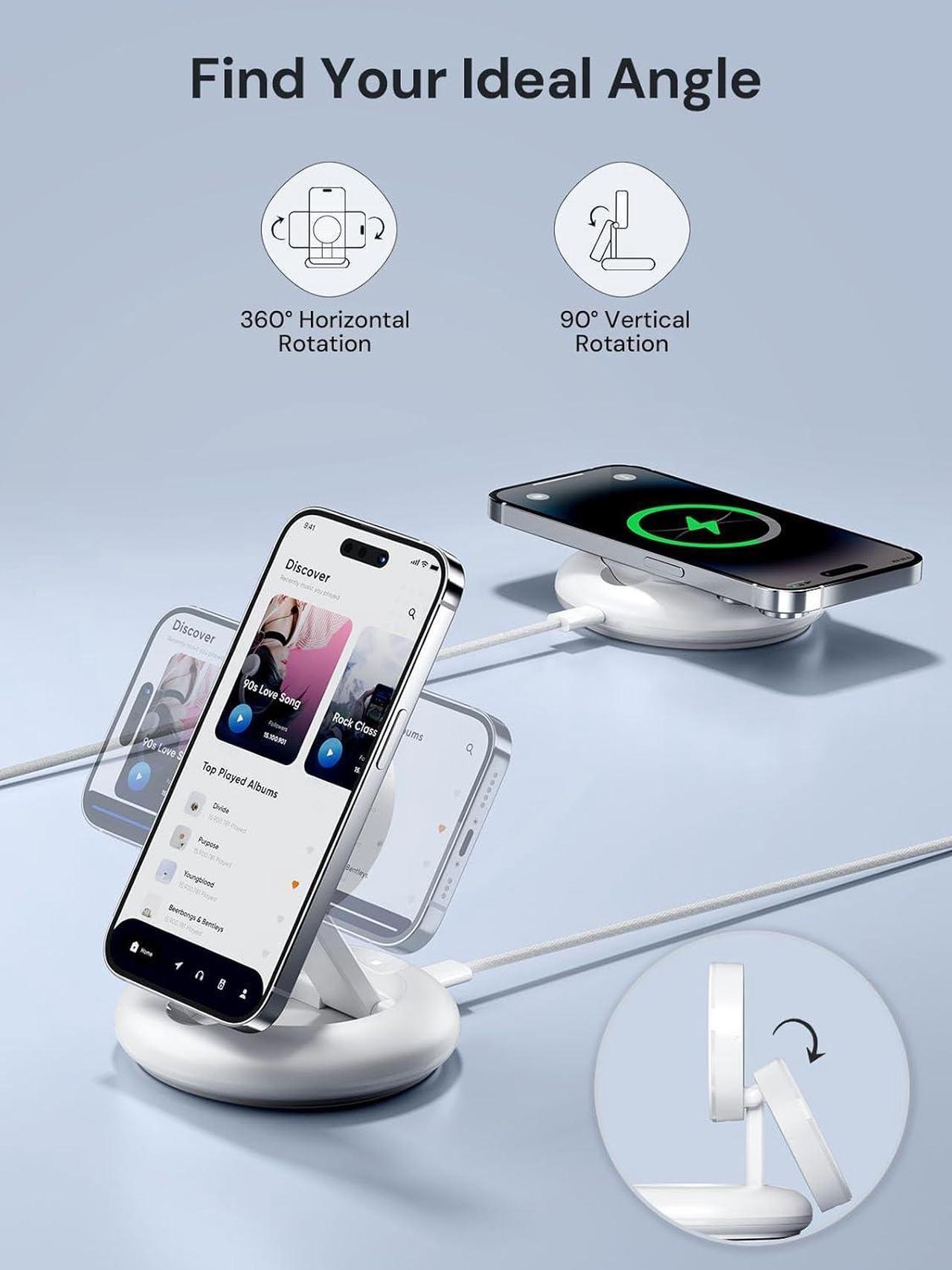 Alt view image 4 of 7 - Wireless Charger 15W Fast Qi2-Certified Wireless Charging Station Compatible with iPhone 16/15 /15 Plus / 15 Pro /15 Pro Max /14/13 /12 Qi2 Enabled Devices (20W PD Charger Included)