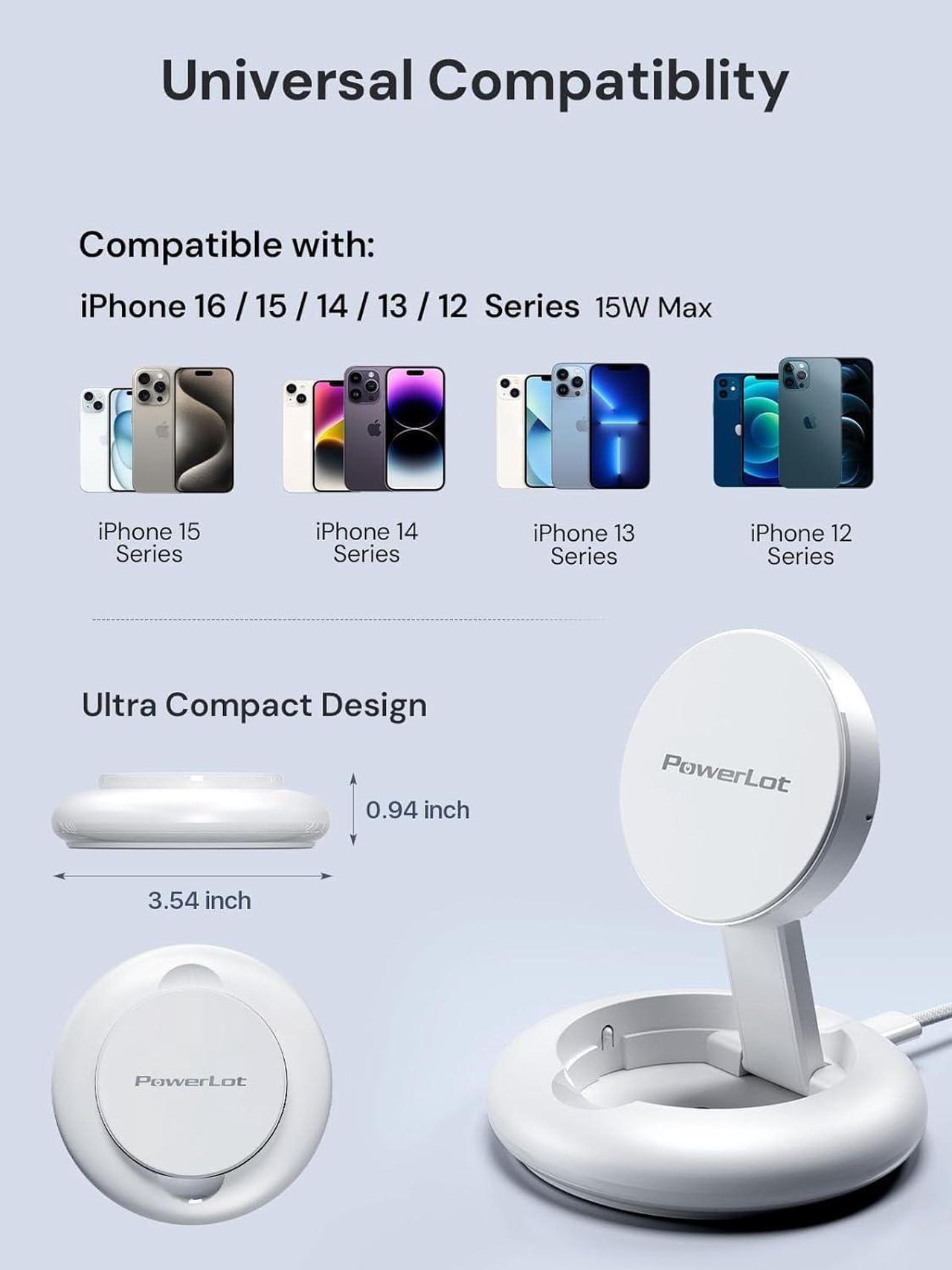 Alt view image 6 of 7 - Wireless Charger 15W Fast Qi2-Certified Wireless Charging Station Compatible with iPhone 16/15 /15 Plus / 15 Pro /15 Pro Max /14/13 /12 Qi2 Enabled Devices (20W PD Charger Included)