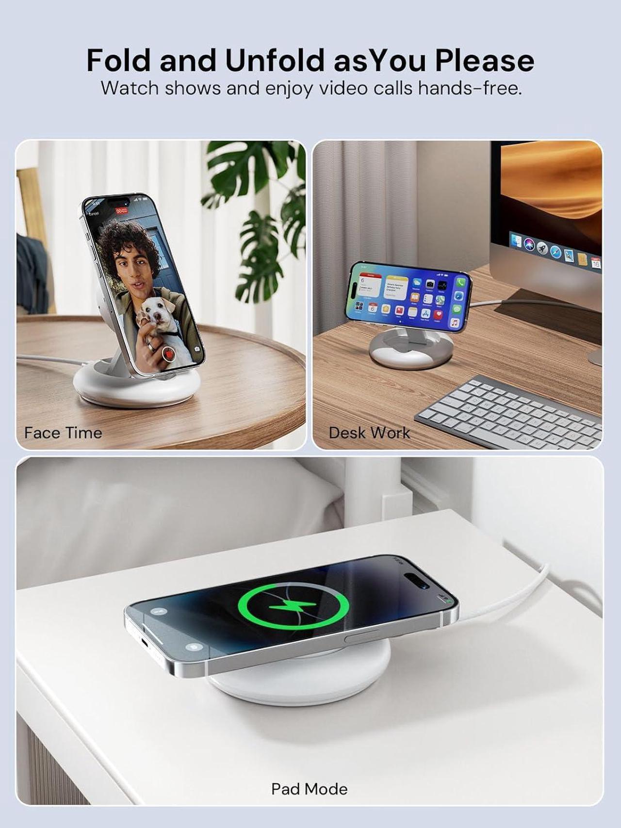 Alt view image 7 of 7 - Wireless Charger 15W Fast Qi2-Certified Wireless Charging Station Compatible with iPhone 16/15 /15 Plus / 15 Pro /15 Pro Max /14/13 /12 Qi2 Enabled Devices (20W PD Charger Included)
