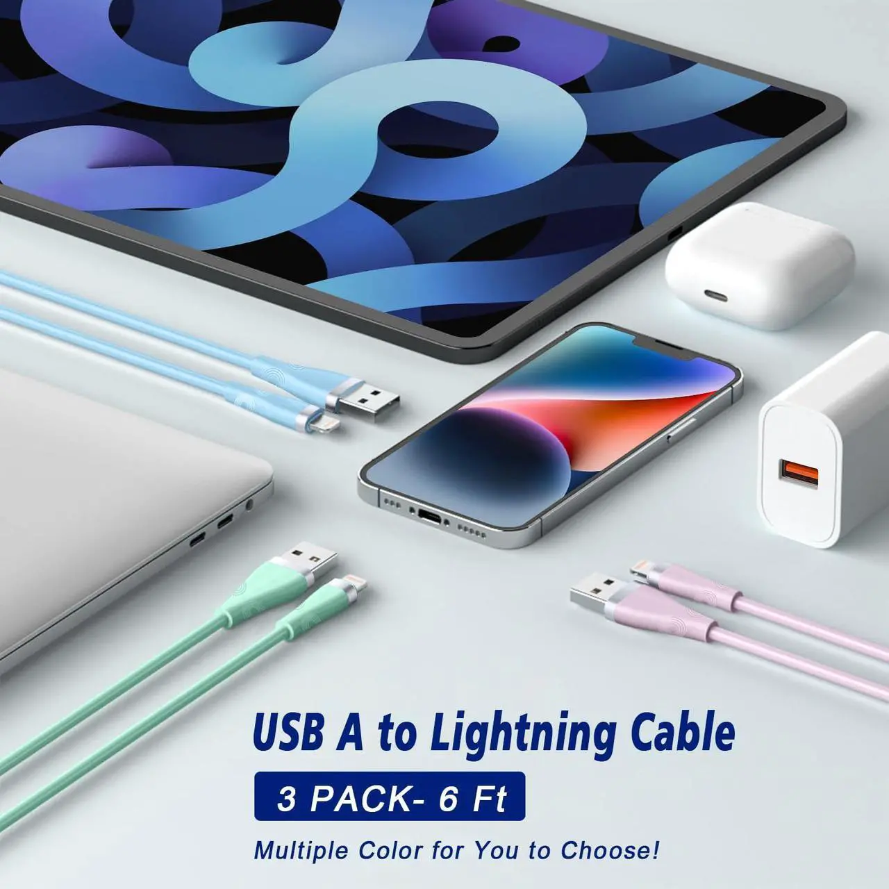 Alt view image 2 of 7 - 100W USB C Multi Charging Cable 10ft - USB C/A to 3 in 1 Charging Cable USB C[100W E-Mark Chip]+Lightning[27W  MFi Certified]+Micro[18W] Fast Charging Multi Cable for iPhone Pad MacBook Android