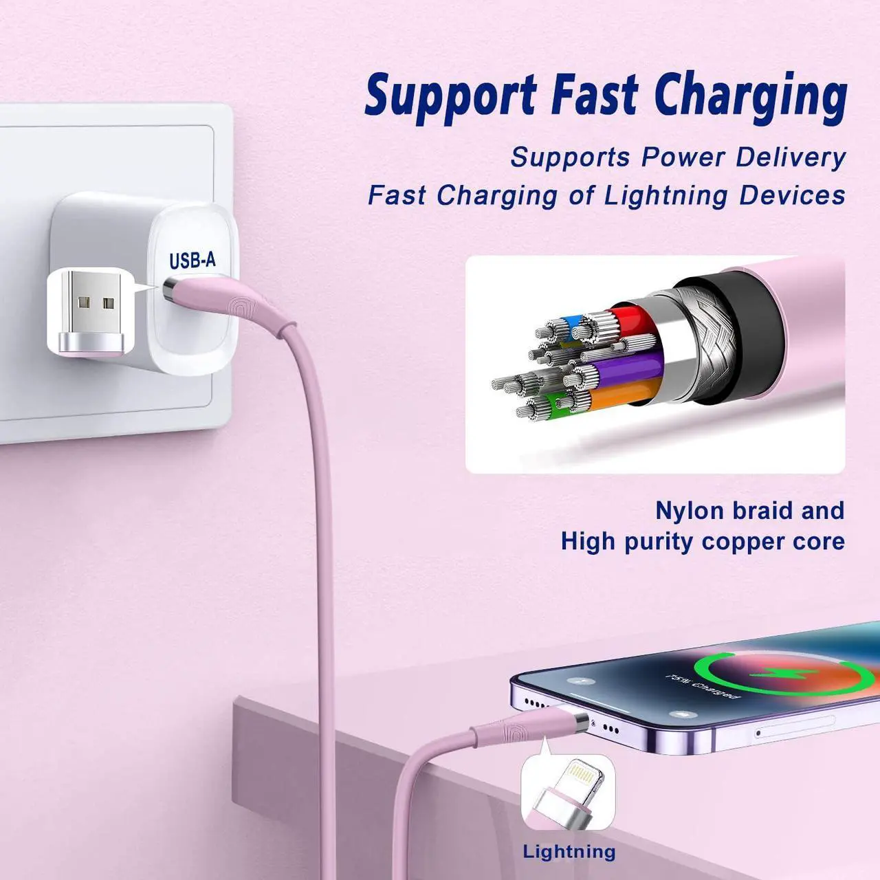 Alt view image 5 of 7 - 100W USB C Multi Charging Cable 10ft - USB C/A to 3 in 1 Charging Cable USB C[100W E-Mark Chip]+Lightning[27W  MFi Certified]+Micro[18W] Fast Charging Multi Cable for iPhone Pad MacBook Android