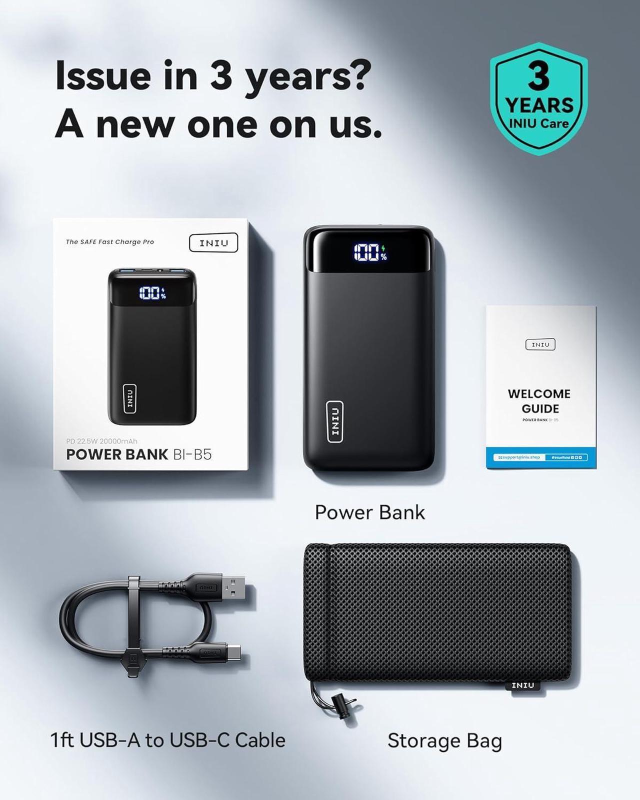 Alt view image 6 of 7 - INIU Portable Charger, 22.5W 20000mAh USB C in & Out Power Bank Fast Charging, PD 3.0+QC 4.0 LED Display Phone Battery Pack Compatible with iPhone 16 15 14 13 Pro Samsung S23 Google iPad Tablet, etc