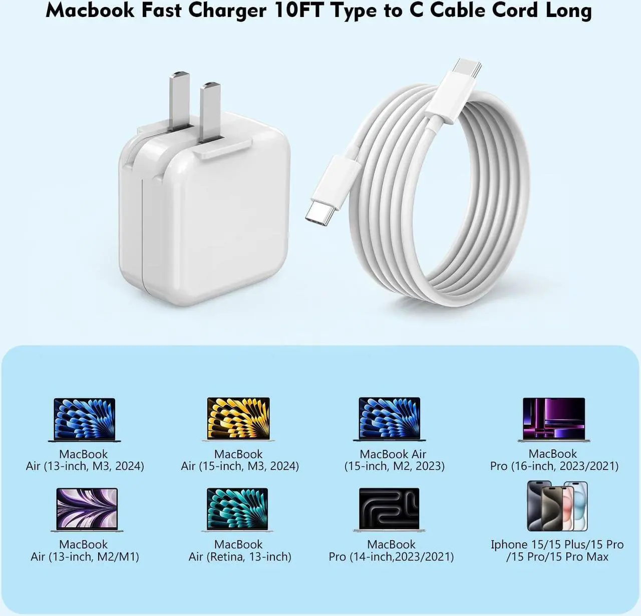 Alt view image 2 of 7 - 96W Charger for Mac Pro16 14 Inch Mac Book Air 15 13 Inch M4 M3 M2 M1 from 2024 2023 2022 2021 96W 70W USB-C to Mag 3 Power Adapter Include 6.6ft 5A USB-C to Magnetic 3 Cable(Original Quality)