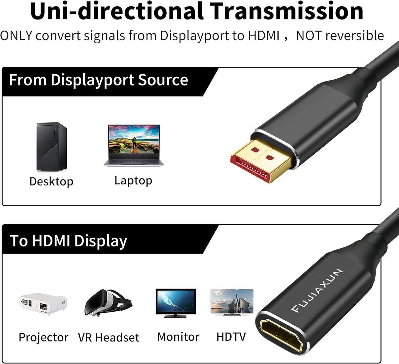 Alt view image 4 of 7 - DisplayPort to HDMI Adapter 0.65FT Uni-Directional DP 1.2 Male Computer to HDMI 2.0 Female Screen Support 4K 60Hz UHD (3840 x 2160) for Desktop Laptop Docks GPUs Mac PC (4K DP M to HDMI F)