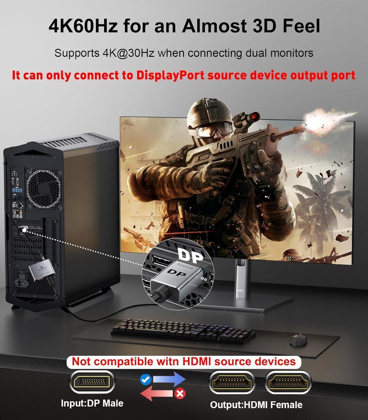 Alt view image 3 of 7 - DisplayPort to Dual HDMI Adapter (4K@60Hz) DP to HDMI Splitter for Dual Monitors Extended Display MST Display Port to HDMI 1 in 2 Out Hub for PC Graphics Card