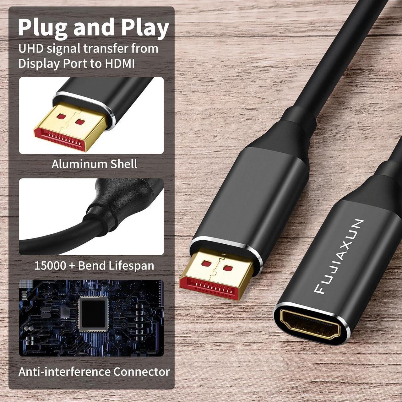 Alt view image 3 of 7 - DisplayPort to HDMI Adapter 0.65FT Uni-Directional DP 1.2 Male Computer to HDMI 2.0 Female Screen Support 4K 60Hz UHD (3840 x 2160) for Desktop Laptop Docks GPUs Mac PC (4K DP M to HDMI F)