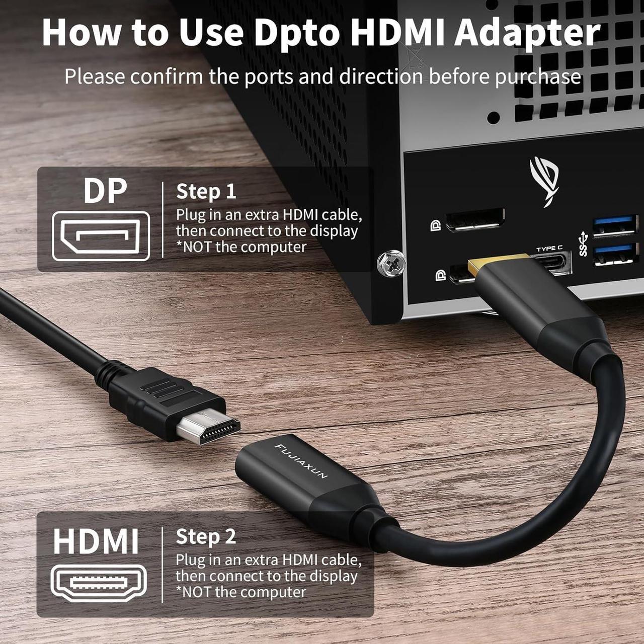 Alt view image 6 of 7 - DisplayPort to HDMI Adapter 0.65FT Uni-Directional DP 1.2 Male Computer to HDMI 2.0 Female Screen Support 4K 60Hz UHD (3840 x 2160) for Desktop Laptop Docks GPUs Mac PC (4K DP M to HDMI F)