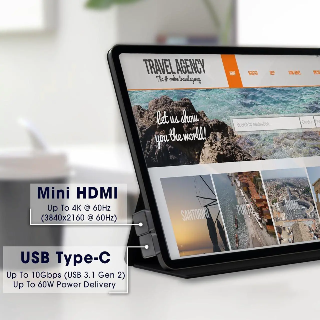 Alt view image 2 of 7 - Portable Monitor 180 Degree Adapter Set - Mini HDMI to HDMI 4K 60Hz U Shaped USB-C to USB-C USB 3.1 Gen 2 10Gbps 60W PD Charging Extender Converter for Laptop and Tablet (Major Combo)