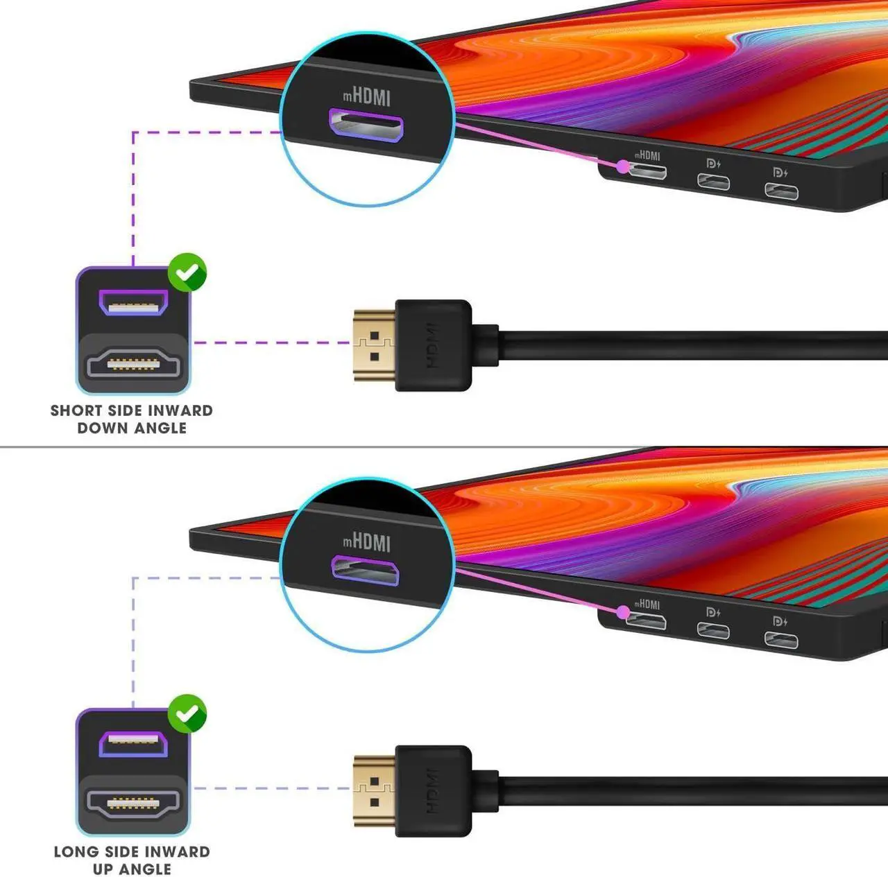 Alt view image 3 of 7 - Portable Monitor 180 Degree Adapter Set - Mini HDMI to HDMI 4K 60Hz U Shaped USB-C to USB-C USB 3.1 Gen 2 10Gbps 60W PD Charging Extender Converter for Laptop and Tablet (Major Combo)