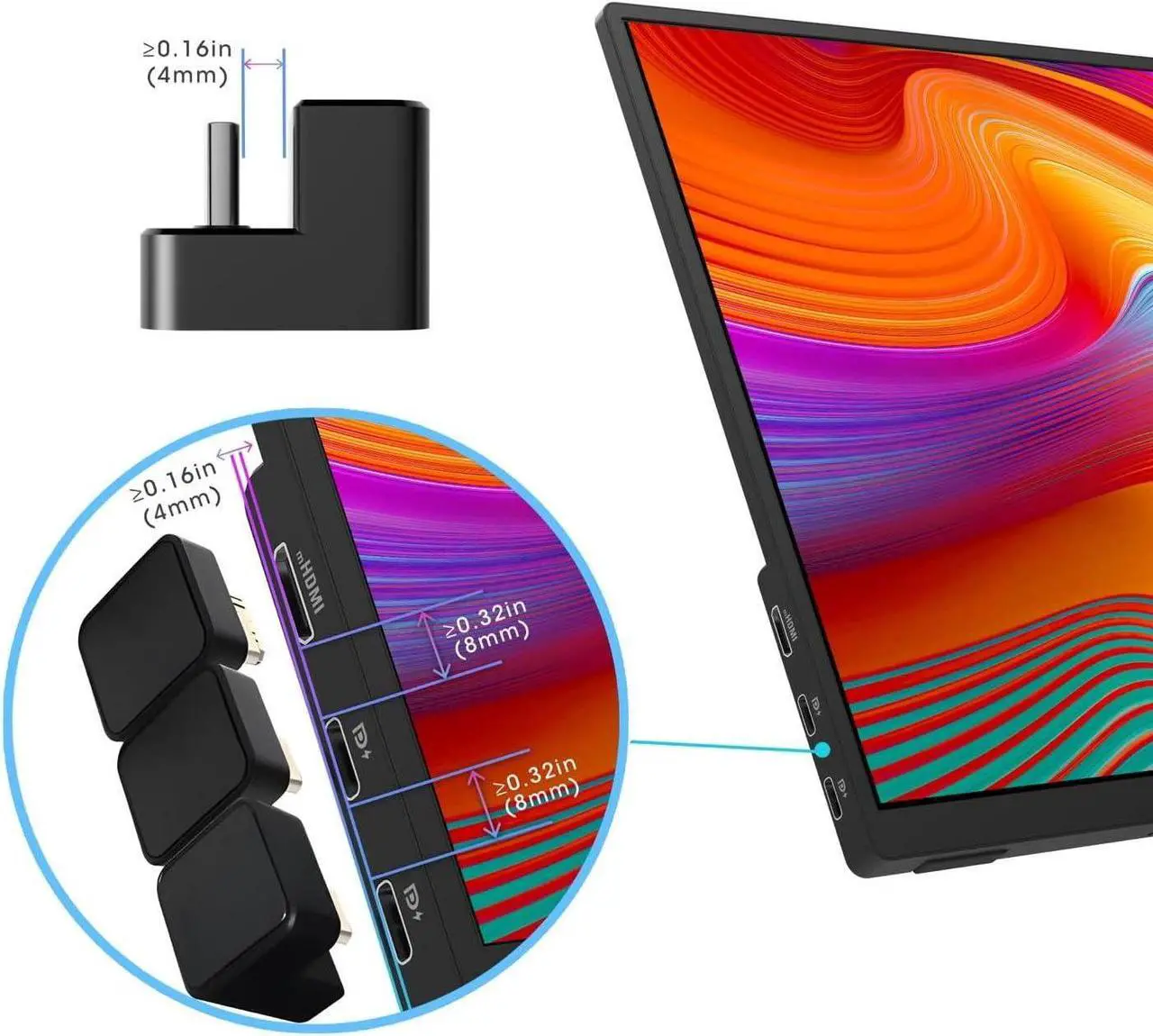 Alt view image 4 of 7 - Portable Monitor 180 Degree Adapter Set - Mini HDMI to HDMI 4K 60Hz U Shaped USB-C to USB-C USB 3.1 Gen 2 10Gbps 60W PD Charging Extender Converter for Laptop and Tablet (Major Combo)