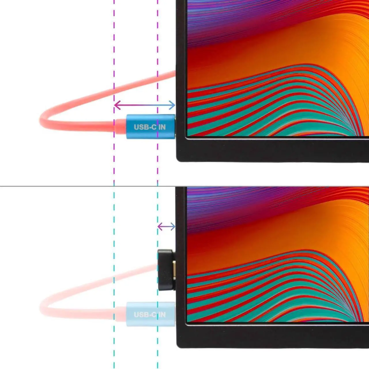 Alt view image 5 of 7 - Portable Monitor 180 Degree Adapter Set - Mini HDMI to HDMI 4K 60Hz U Shaped USB-C to USB-C USB 3.1 Gen 2 10Gbps 60W PD Charging Extender Converter for Laptop and Tablet (Major Combo)