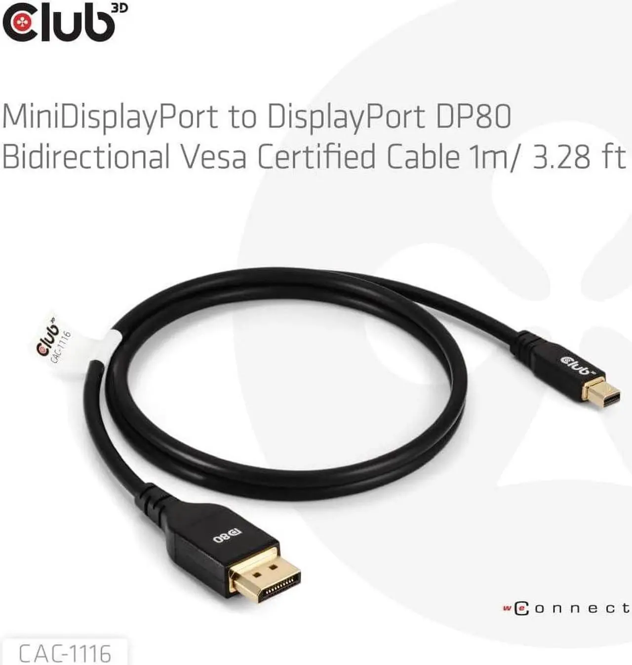 Alt view image 2 of 5 - CAC-1116 Mini DisplayPort to DisplayPort Bi-Directional VESA DP80 Certified Cable M/M 1m/3.28ft