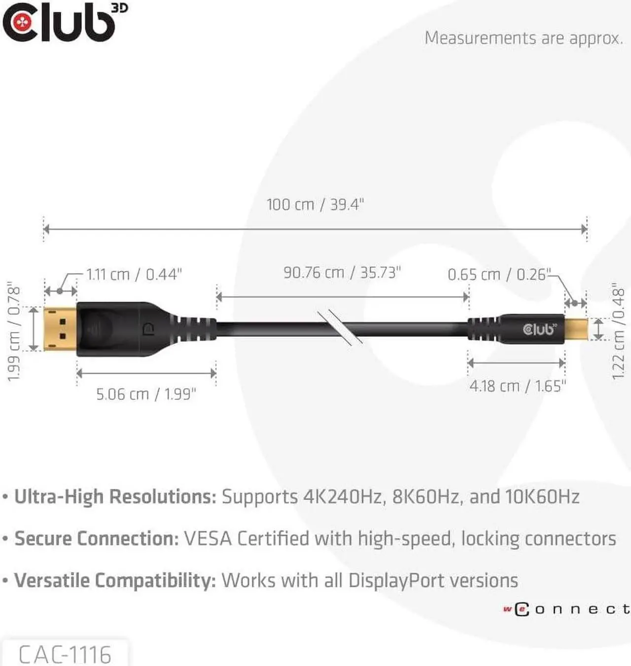 Alt view image 4 of 5 - CAC-1116 Mini DisplayPort to DisplayPort Bi-Directional VESA DP80 Certified Cable M/M 1m/3.28ft