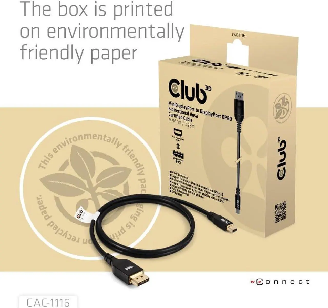 Alt view image 5 of 5 - CAC-1116 Mini DisplayPort to DisplayPort Bi-Directional VESA DP80 Certified Cable M/M 1m/3.28ft