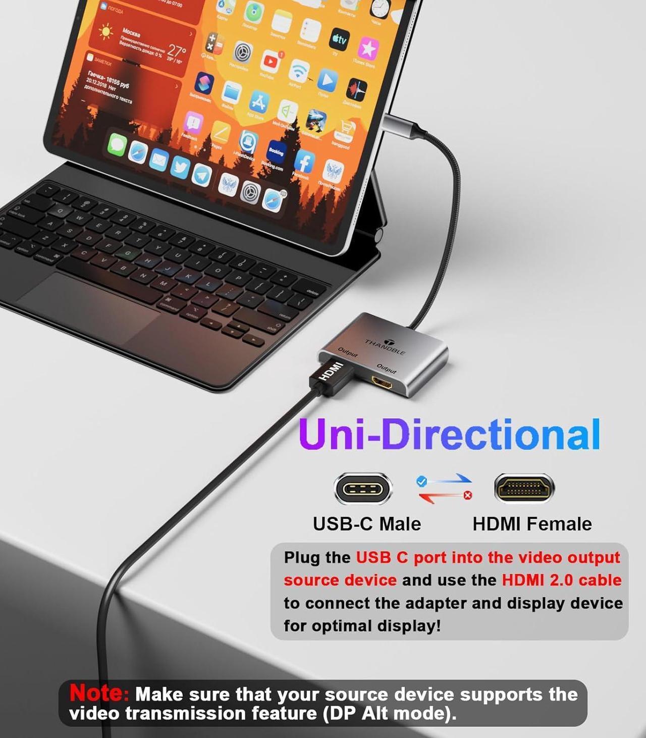 Alt view image 3 of 7 - USB C to Dual HDMI Adapter (4K@60Hz) Type C (Source) to HDMI(Display) Splitter and USB C Converter Supports Extended Display of Dual Monitors for MacBook Yoga Thinkpad  XPS etc