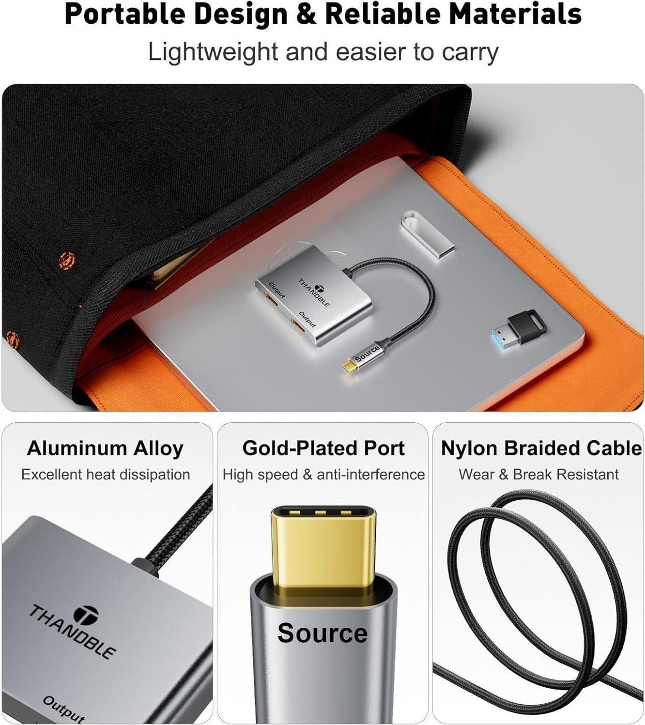 Alt view image 6 of 7 - USB C to Dual HDMI Adapter (4K@60Hz) Type C (Source) to HDMI(Display) Splitter and USB C Converter Supports Extended Display of Dual Monitors for MacBook Yoga Thinkpad  XPS etc