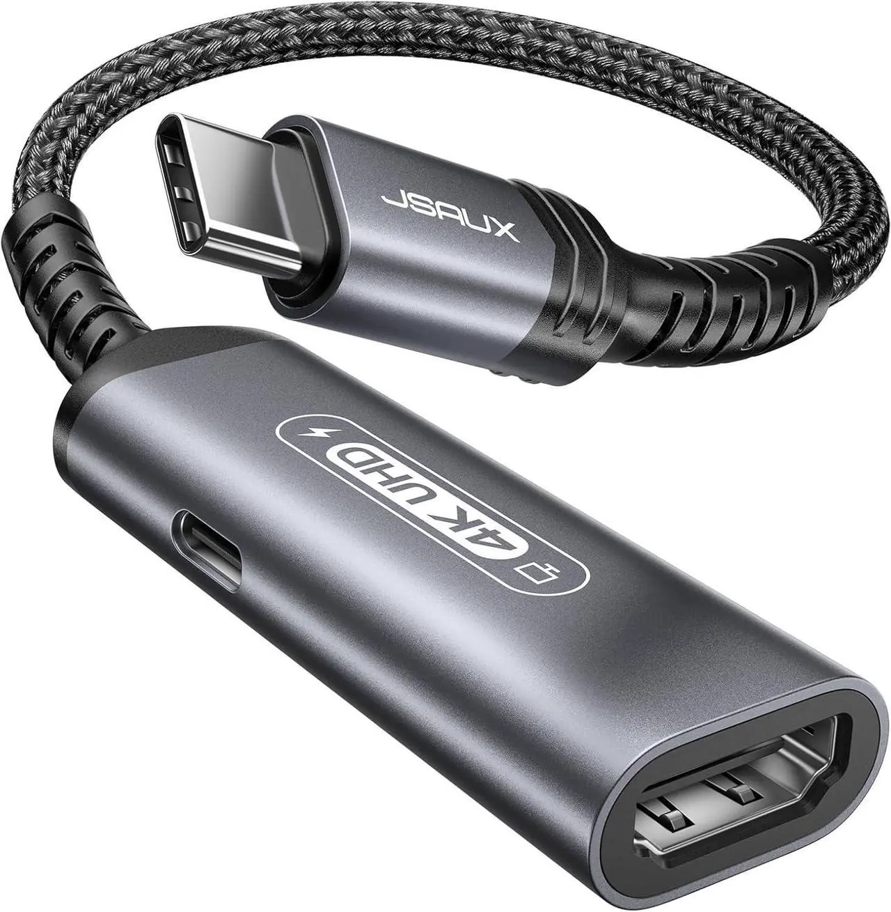 Main image of USB C to HDMI and Charger Adapter | 4K@60Hz 2-in-1 Type-C to HDMI Adapter with PD Fast 100W Thunderbolt 3/4 Compatible with iPhone 16 Pro Max MacBook Pro/Air iPad Galaxy S24 Steam Deck ROG Ally