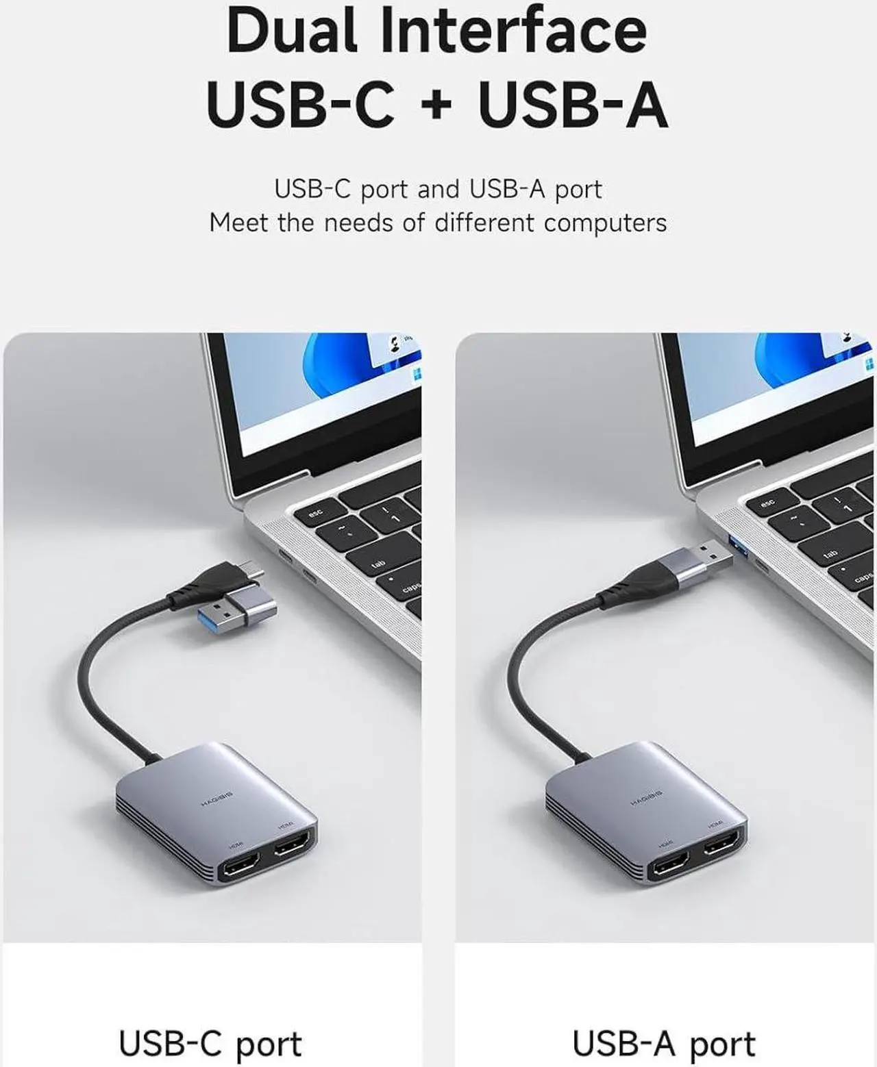 Alt view image 3 of 7 - USB 3.0 or USB C to Dual HDMI Adapter for Mac&Windows MST Dual Monitor Converter Triple Display for Apple M1/M2/M3 Chip HDMI Splitter Extended for MacBook Pro Air Mac Mini Studio