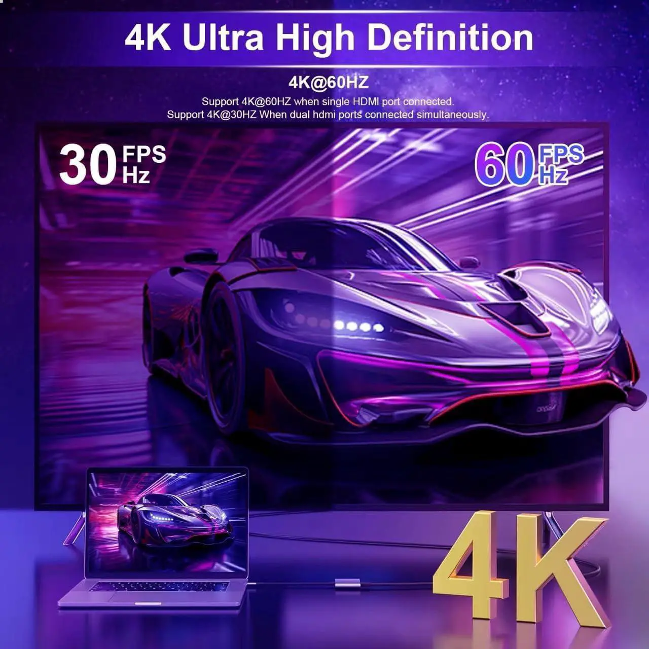 Alt view image 4 of 7 - USB C to Dual HDMI Adapter 4K@60Hz Type C to HDMI Splitter for Dual Monitors USB C to Dual HDMI Hub Extended Display for MacBook Air/Pro  XPS HP Surface Chromebook