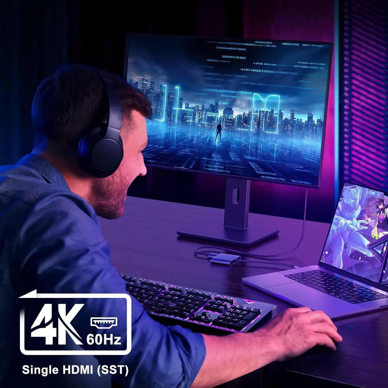 Alt view image 5 of 7 - USB C to Dual HDMI Adapter 4K@60Hz Type C to HDMI Splitter for Dual Monitors USB C to Dual HDMI Hub Extended Display for MacBook Air/Pro  XPS HP Surface Chromebook