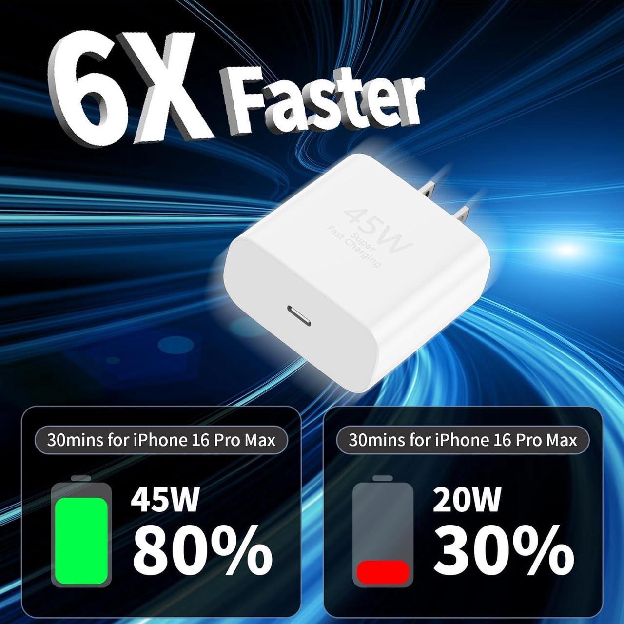 Alt view image 2 of 7 - iPhone 16 Pro Max Charger Fast Charging 45W USB C iPhone 16 Super Fast Charger Block with 10ft Long Type C Charging Cable Cord for iPhone 16/16 Pro/16 Pro Max/16 Plus 15/15 Pro Max/Pro Galaxy S24