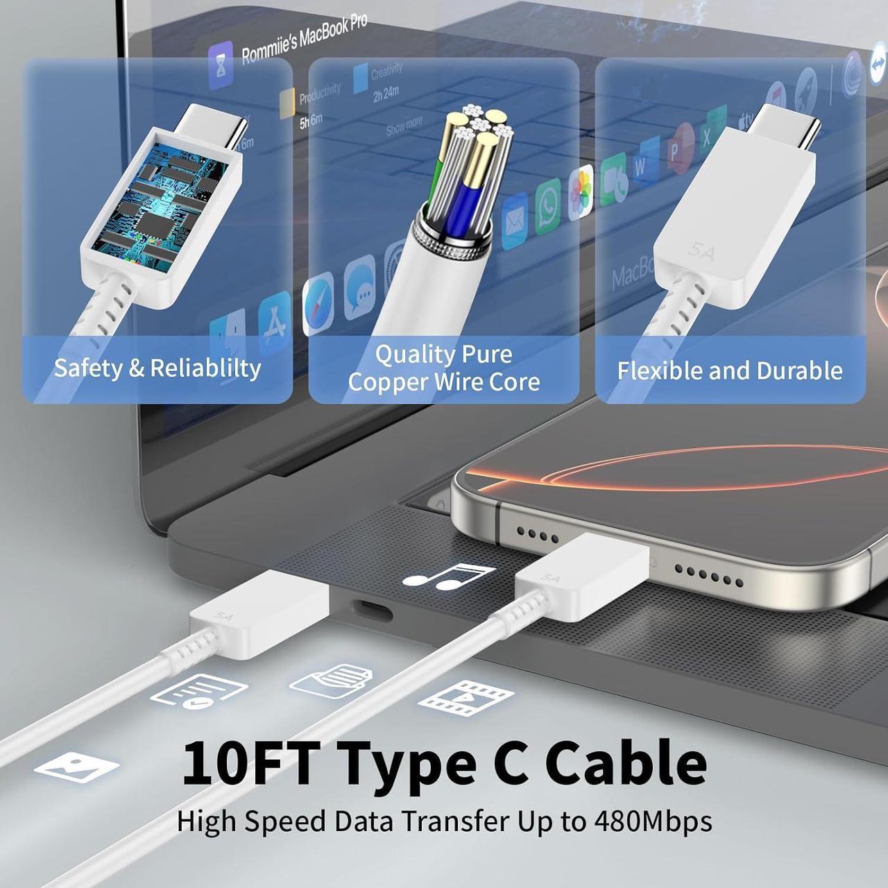 Alt view image 4 of 7 - iPhone 16 Pro Max Charger Fast Charging 45W USB C iPhone 16 Super Fast Charger Block with 10ft Long Type C Charging Cable Cord for iPhone 16/16 Pro/16 Pro Max/16 Plus 15/15 Pro Max/Pro Galaxy S24