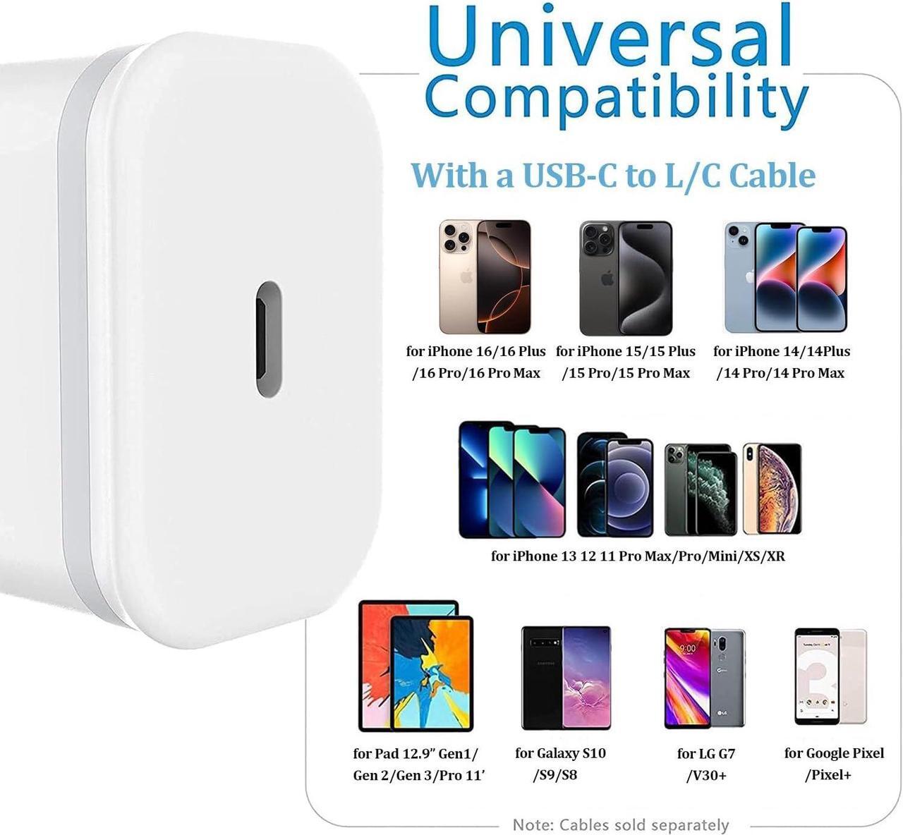 Alt view image 6 of 6 - for iPhone 16 15 14 13 12 11 Charger Cube 3-Pack Plug Charging Block for 16 15 14 13 12 11 Pro Max XS X XR SE 8 7 6 6S Plus Pad 20W USB C Power Adapter Fast PD USBC Wall Brick Type C Box