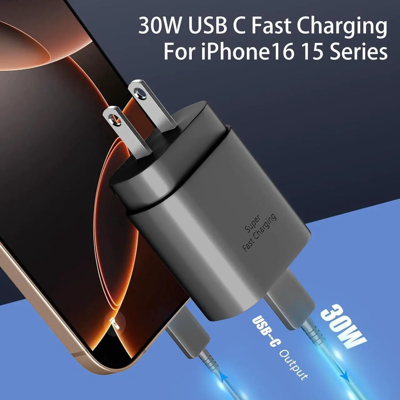 Alt view image 3 of 6 - Phone 16 15 Charger Fast Charging 30W USB C Wall Charger Phone 16 15 Pro Max Charger Block &10FT Long USB C Cable Cord for Phone 16 15/16 15 Pro Max/16 15 Pro/15 Plus/Pro 12.9 Galaxy S24 Ultra Plus