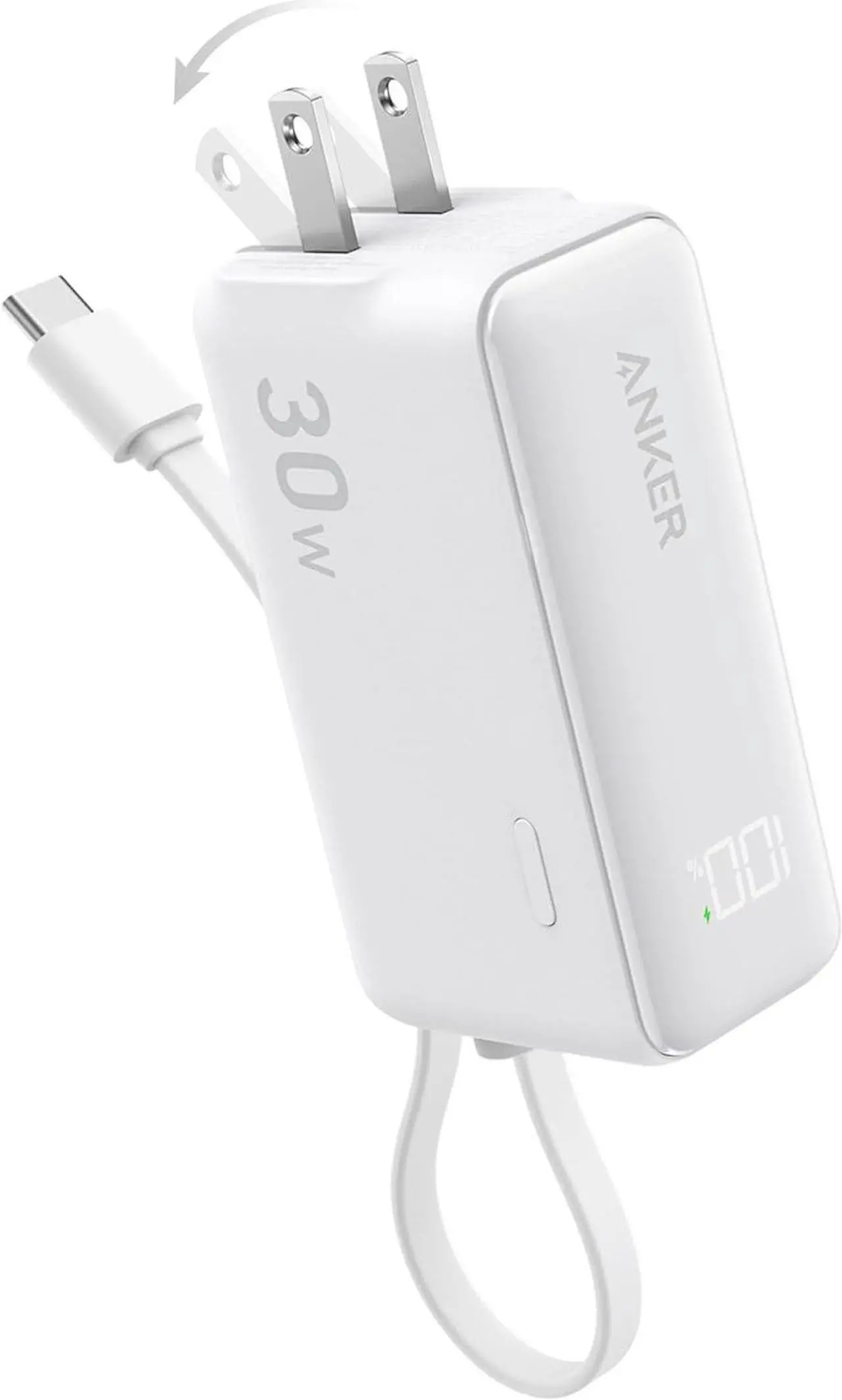 Main image of Power Bank USB C Charger Block 3-in-1 5 000mAh Portable Charger with Built-in USB-C Cable and Foldable AC Plug 30W Max Compact Battery Pack for iPhone 15 Series Galaxy MacBook and More