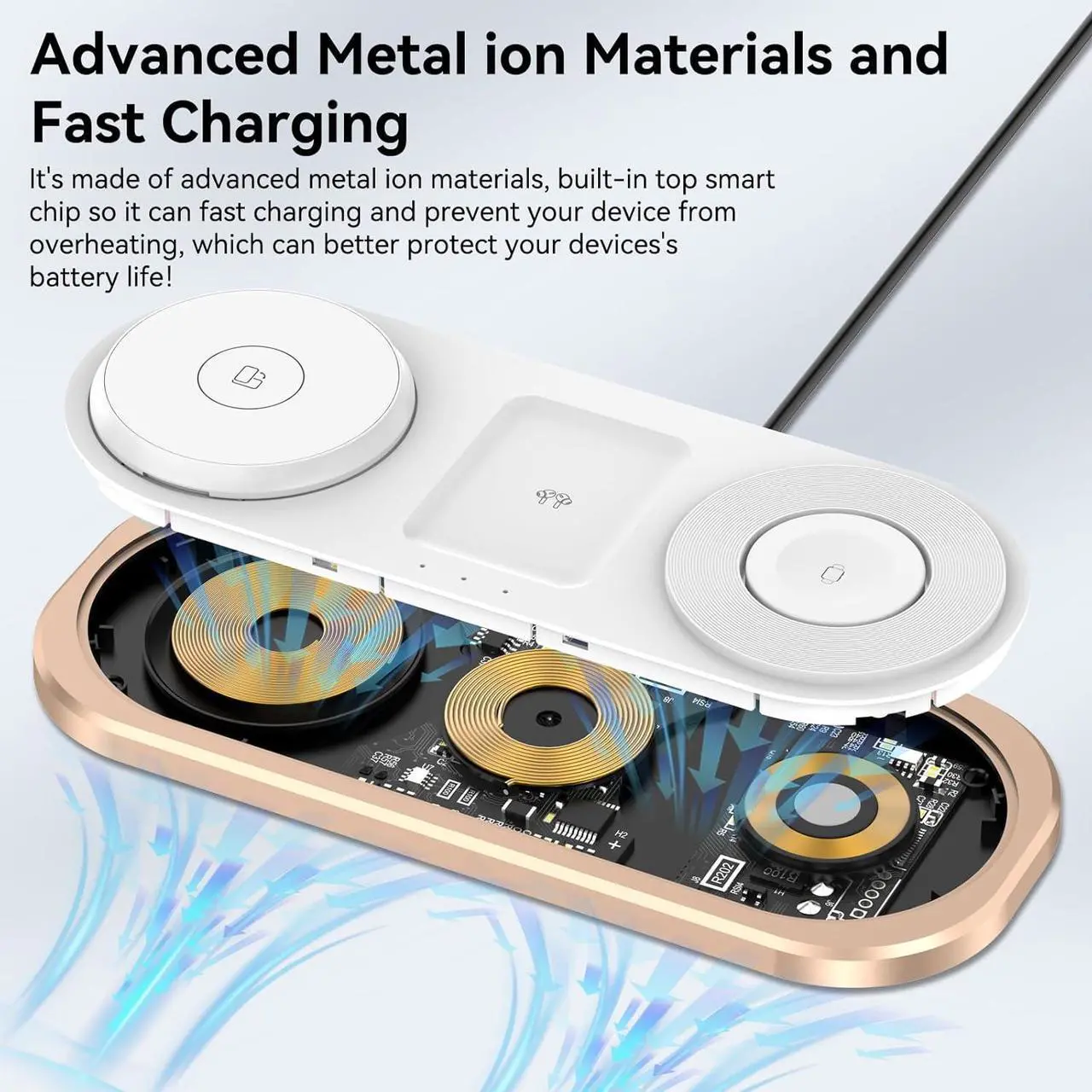 Alt view image 5 of 7 - 3 in 1 Wireless Charger for iPhone Foldable Charging Station for Magsafe for iPhone 16/15/14/13/12/Pro Max/Pro/Mini/Plus Apple Watch 10/9/8/7/SE/6/5/4/3/2/1/Ultra2/Ultra /2/3/4 (Golden)